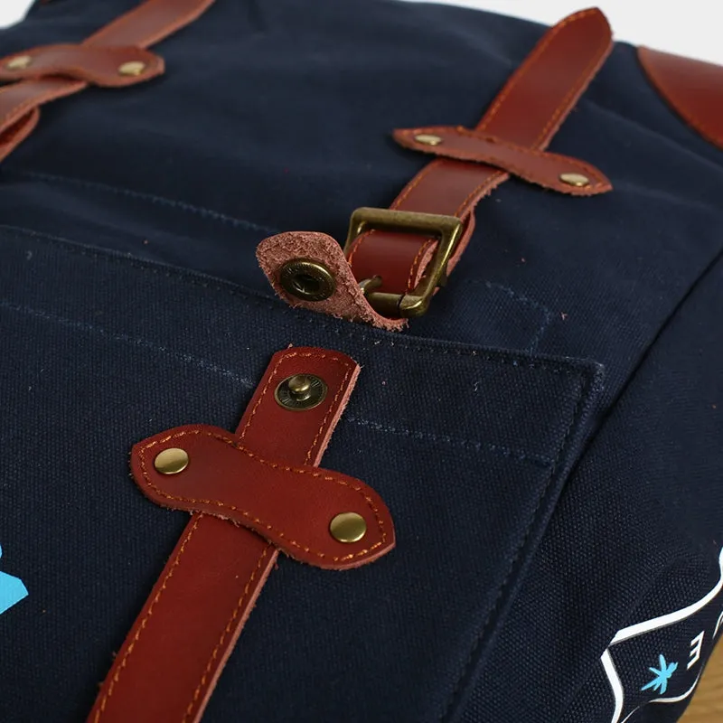 Flash Sale Men's Canvas Leather Hiking Travel Backpack Rucksack School Bag TB310