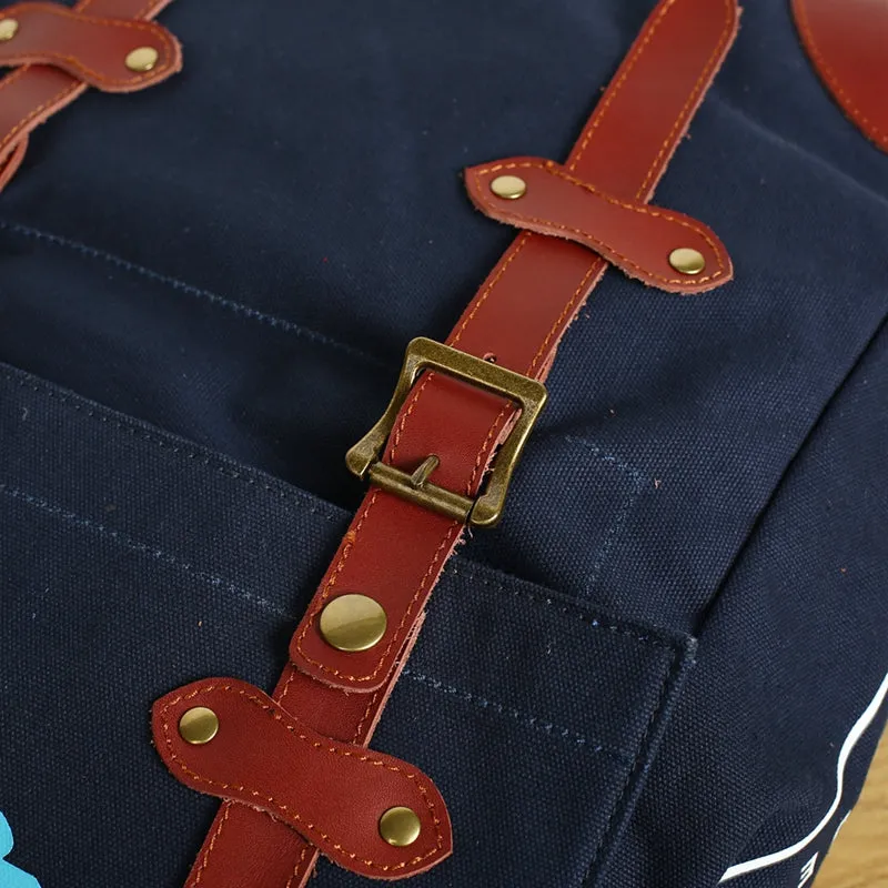 Flash Sale Men's Canvas Leather Hiking Travel Backpack Rucksack School Bag TB310