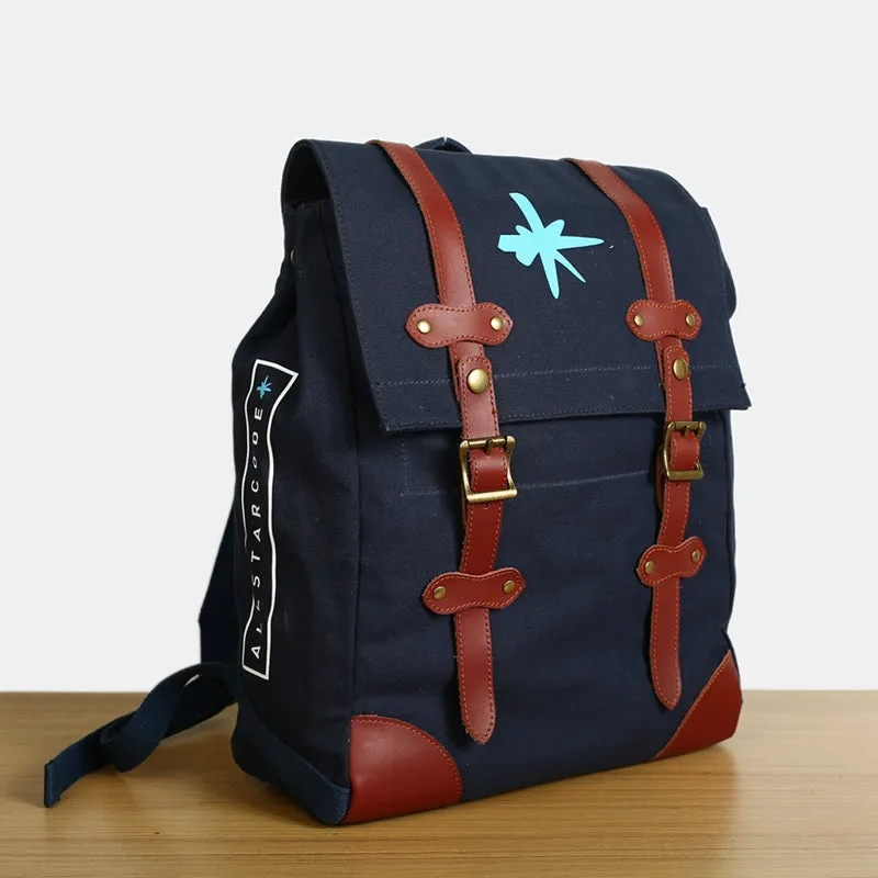 Flash Sale Men's Canvas Leather Hiking Travel Backpack Rucksack School Bag TB310