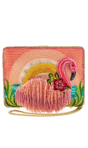 Frilly Flamingo Beaded Crossbody Clutch