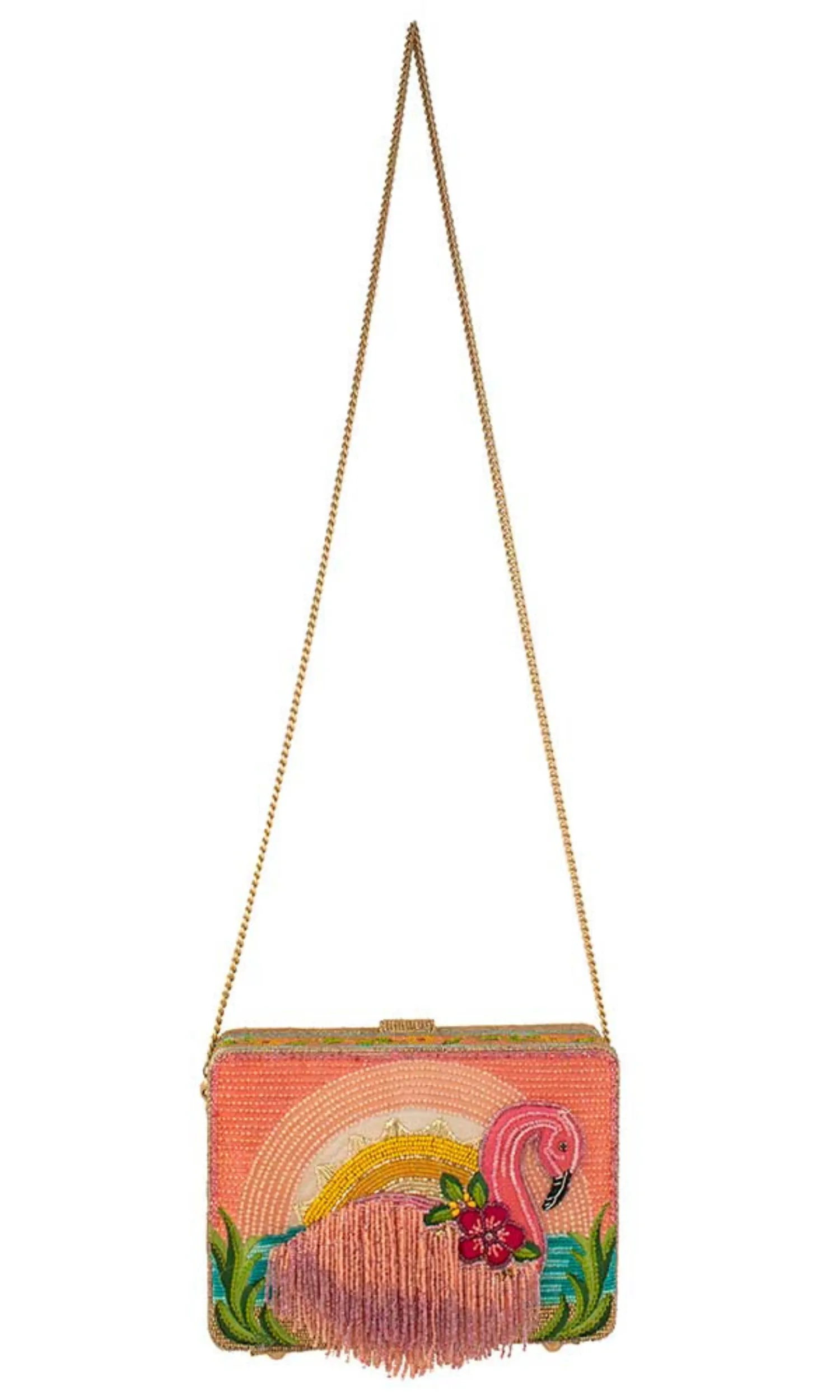 Frilly Flamingo Beaded Crossbody Clutch