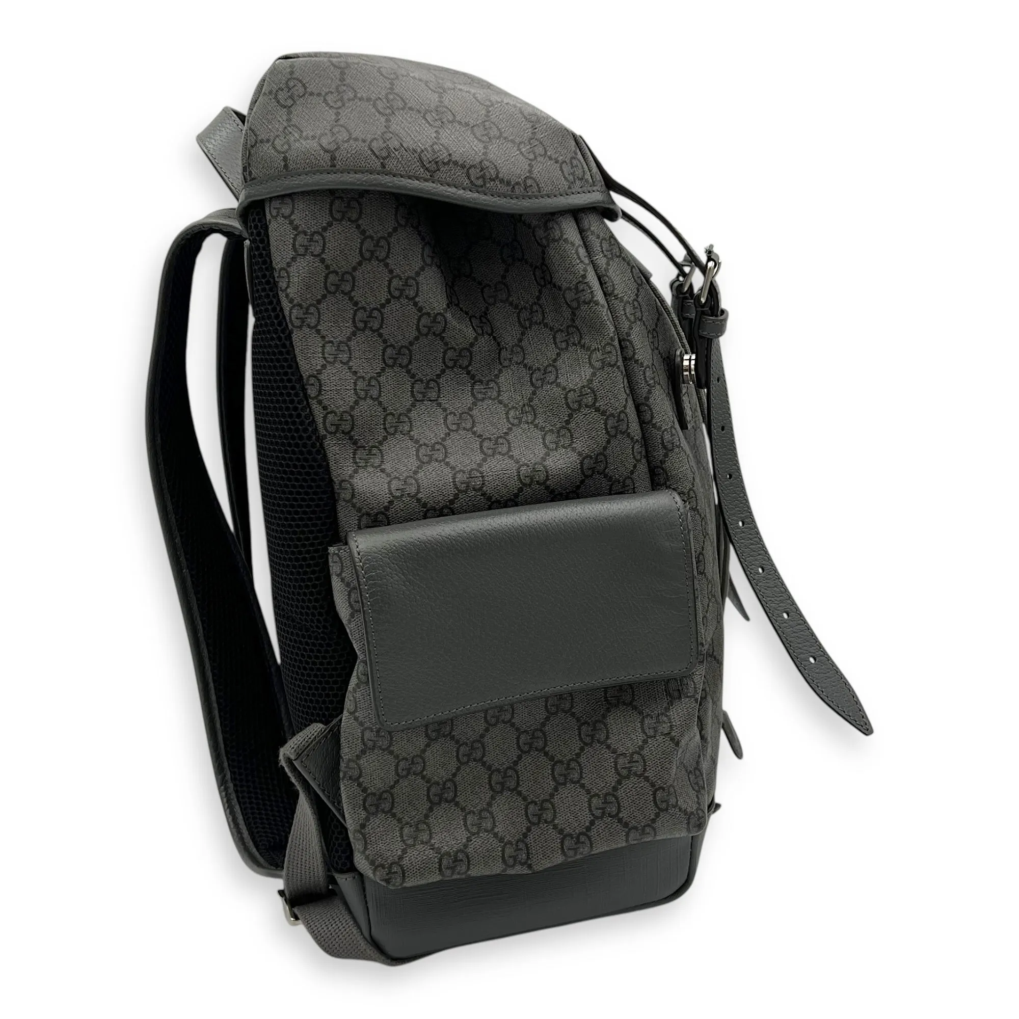GG Backpack Grey in Coated Canvas, Gold hardware