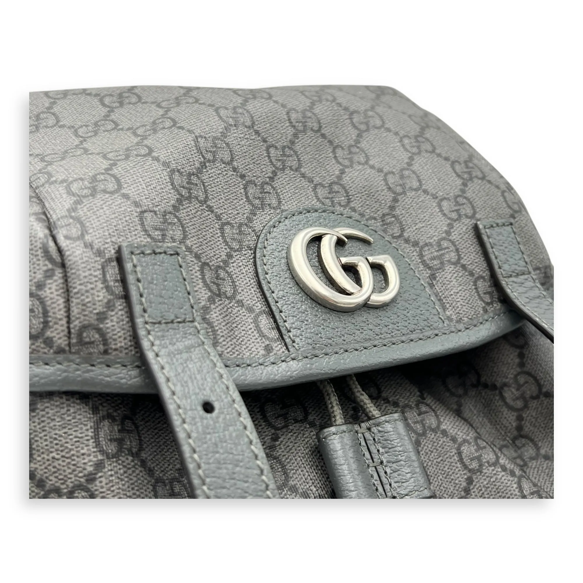 GG Backpack Grey in Coated Canvas, Gold hardware