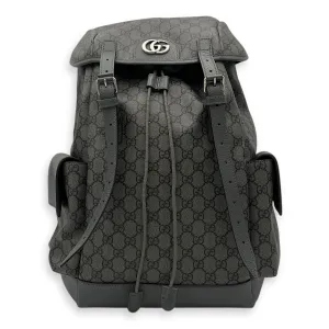 GG Backpack Grey in Coated Canvas, Gold hardware