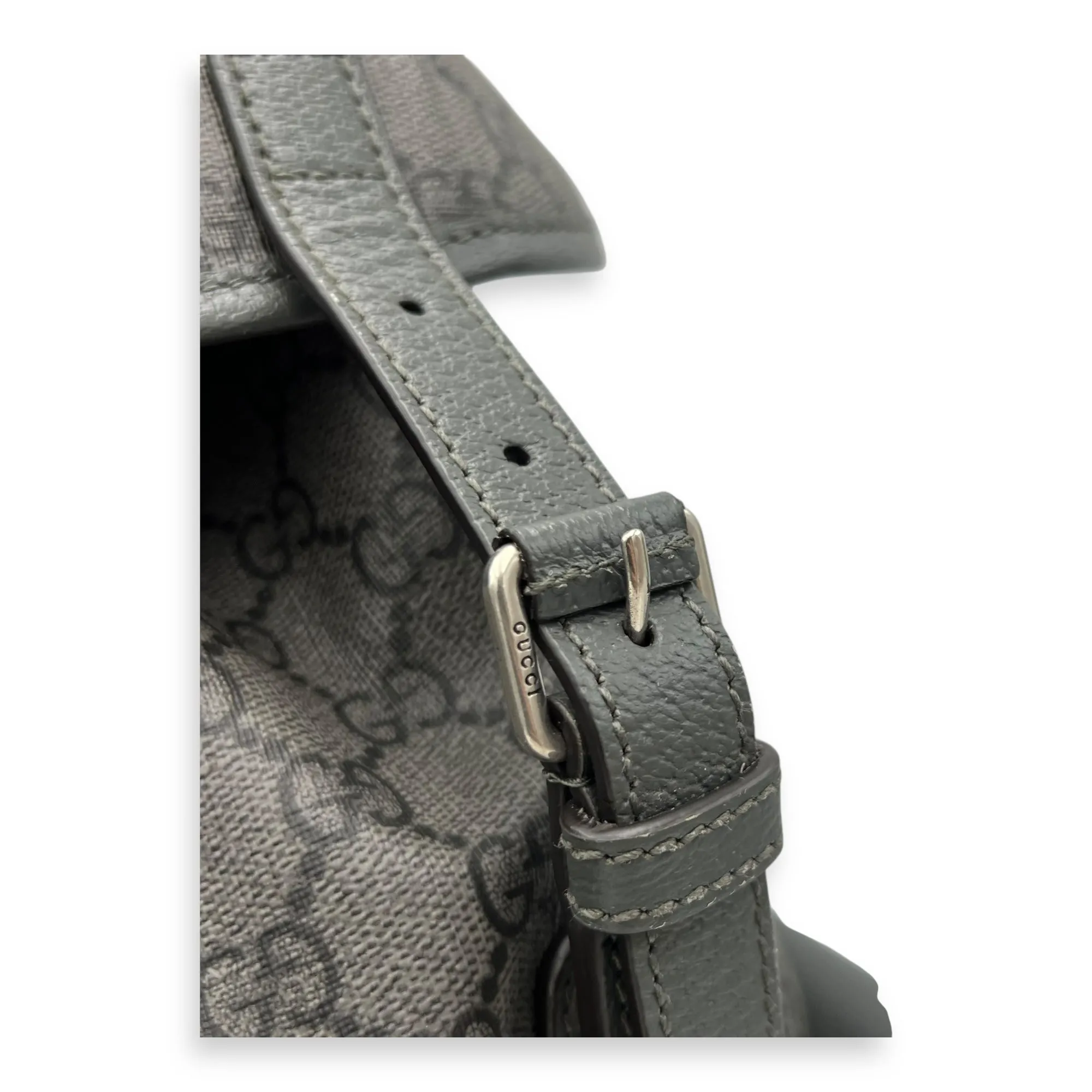 GG Backpack Grey in Coated Canvas, Gold hardware