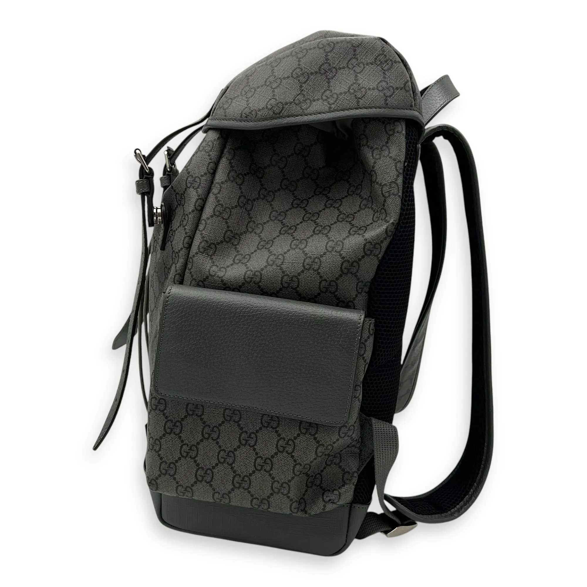 GG Backpack Grey in Coated Canvas, Gold hardware