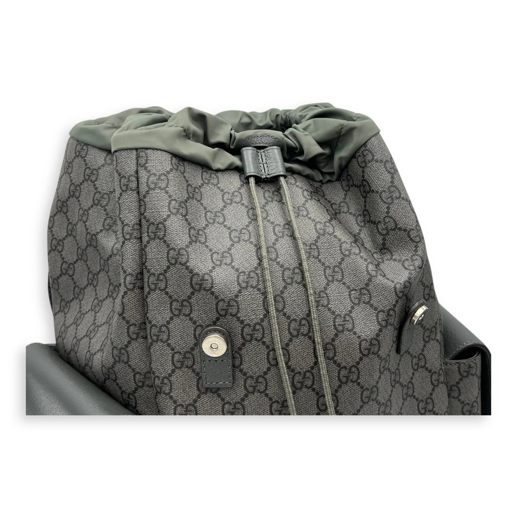 GG Backpack Grey in Coated Canvas, Gold hardware