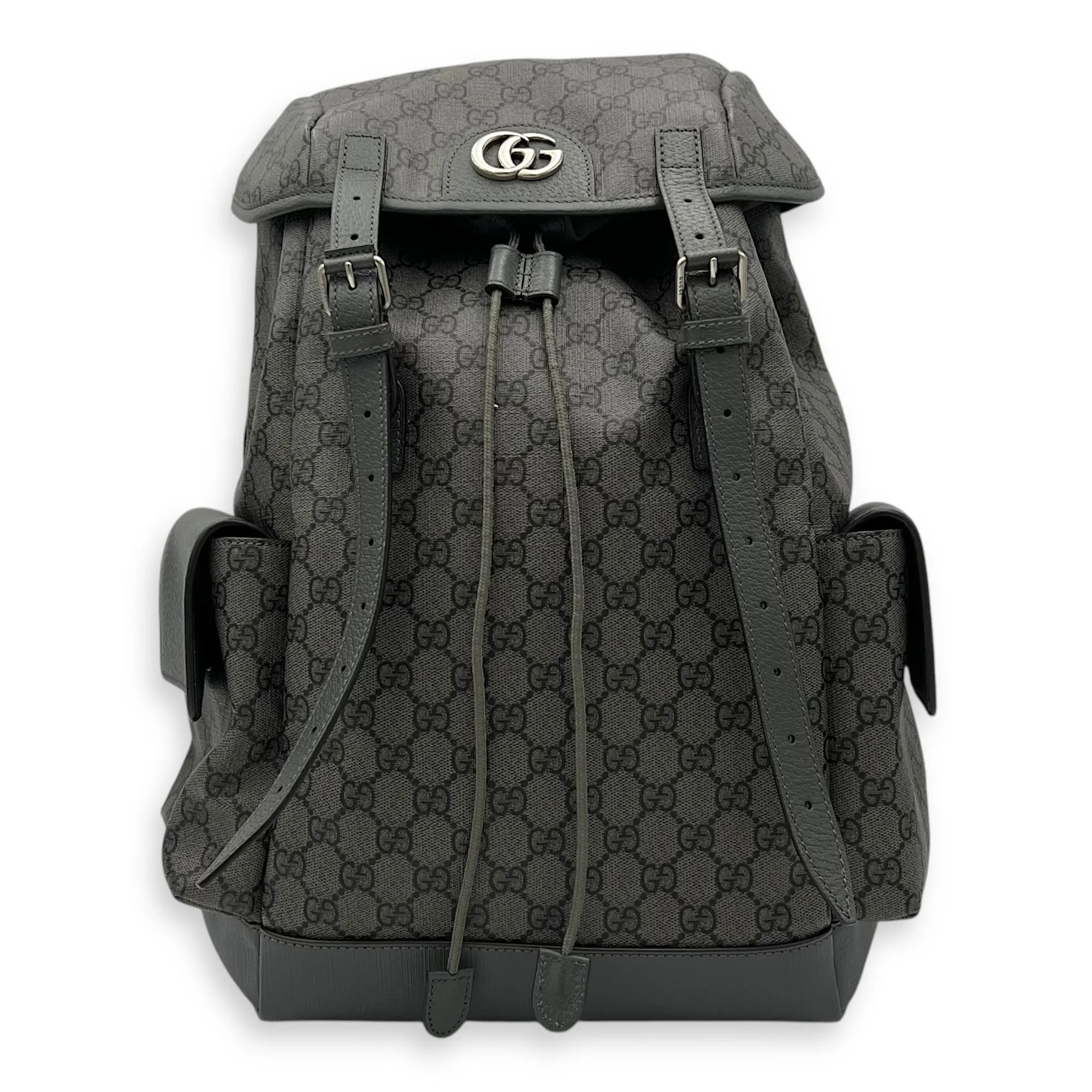 GG Backpack Grey in Coated Canvas, Gold hardware