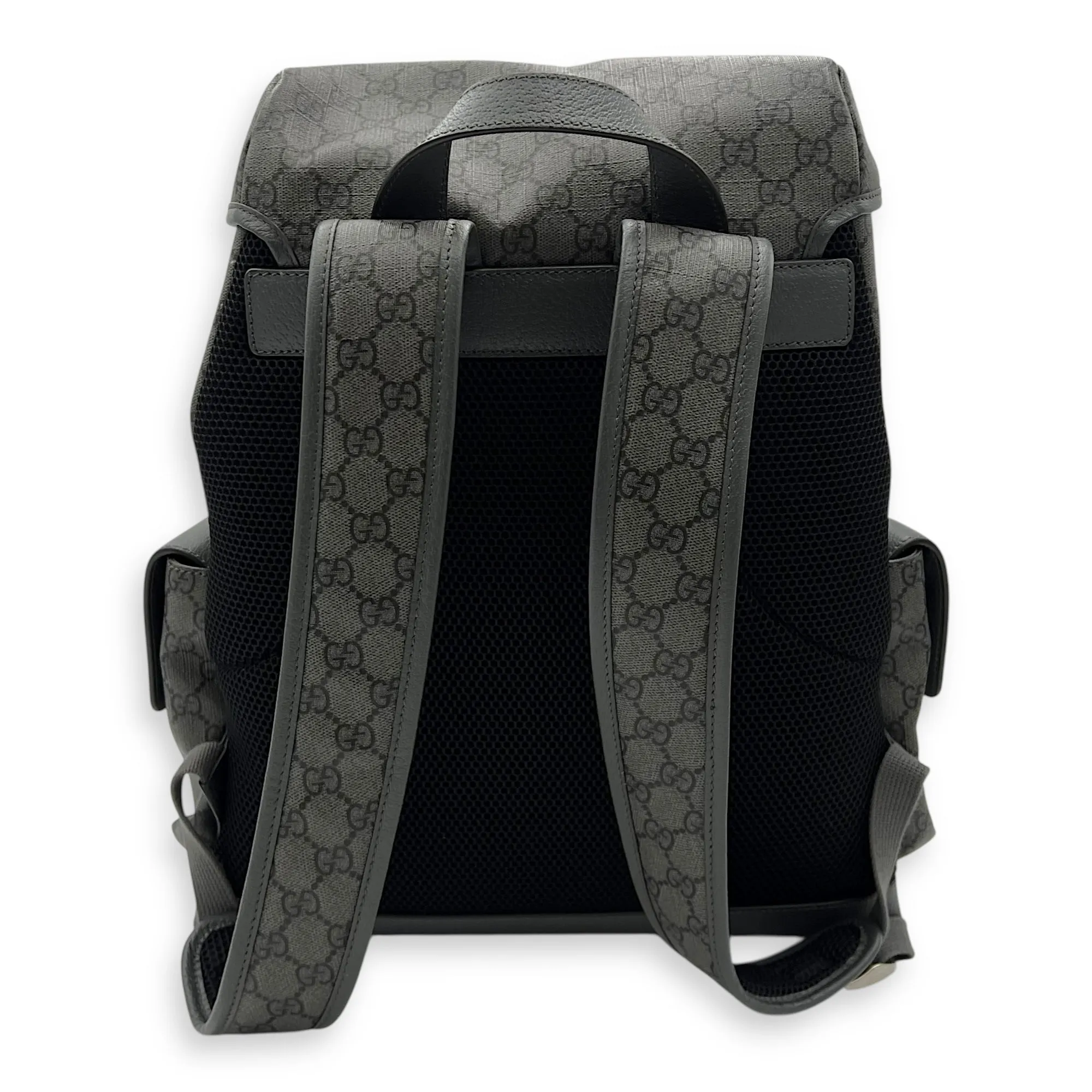 GG Backpack Grey in Coated Canvas, Gold hardware