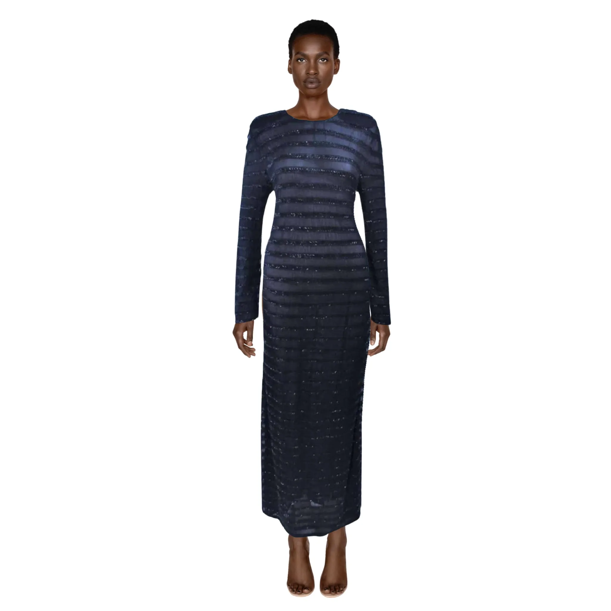 GIORGIO ARMANI Black Beaded Sheer Mesh Gown | Size EU 42