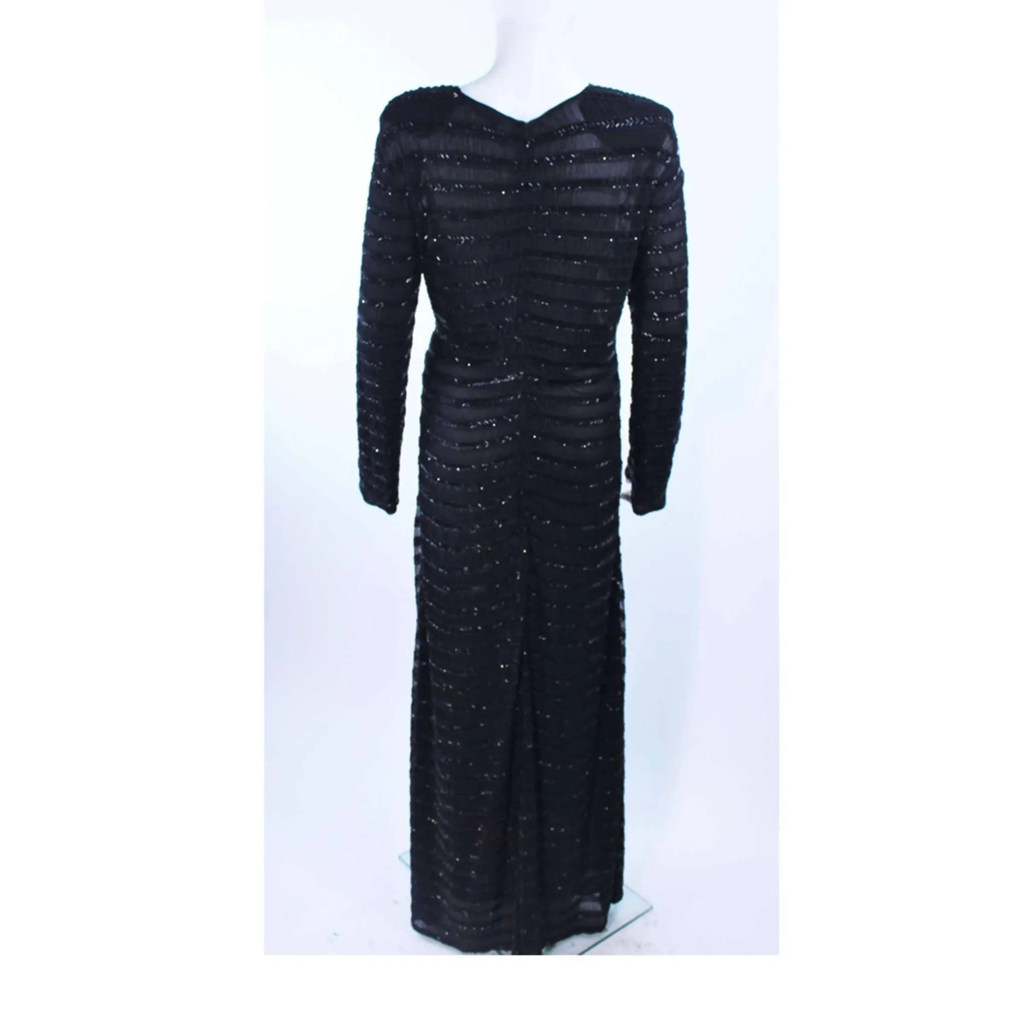 GIORGIO ARMANI Black Beaded Sheer Mesh Gown | Size EU 42