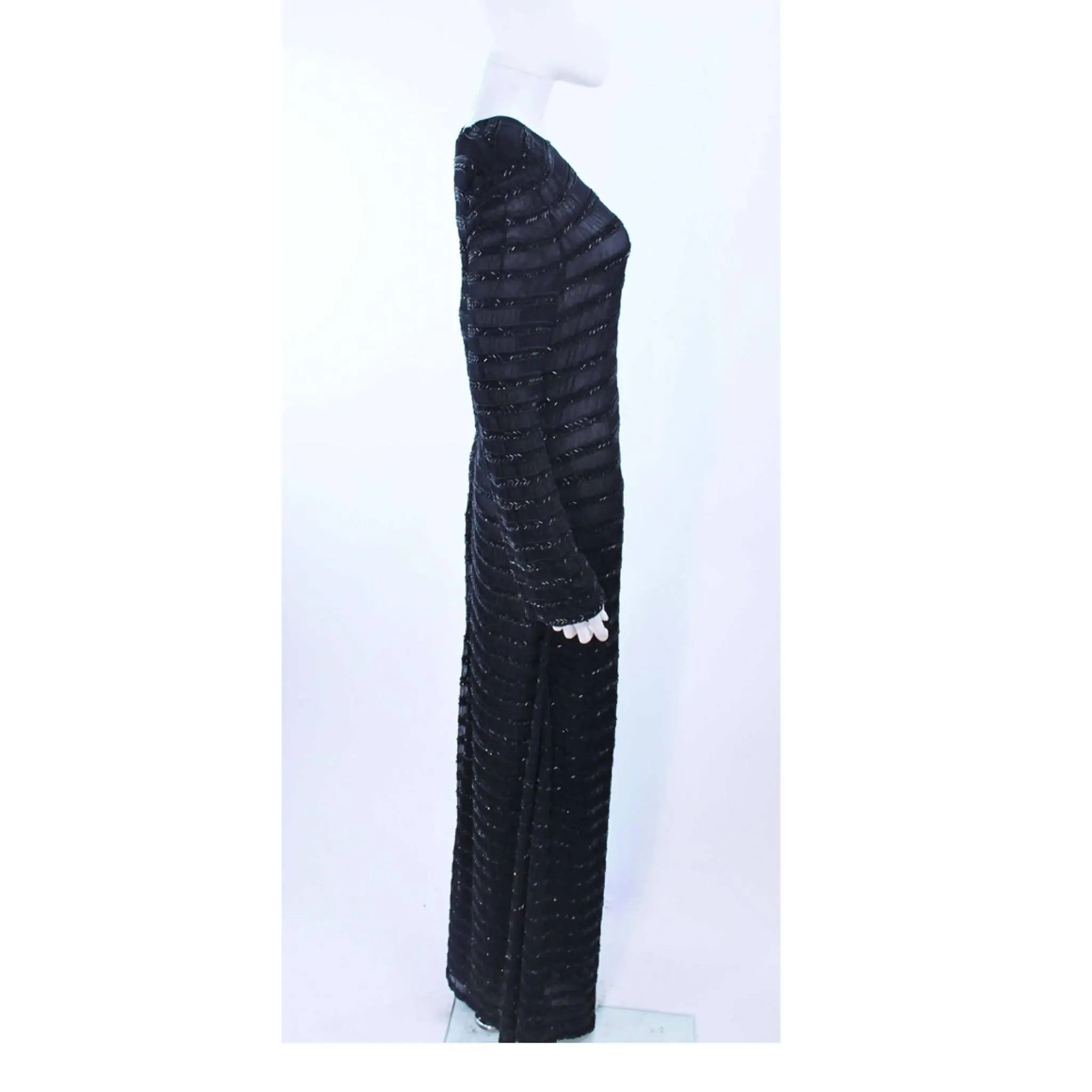 GIORGIO ARMANI Black Beaded Sheer Mesh Gown | Size EU 42