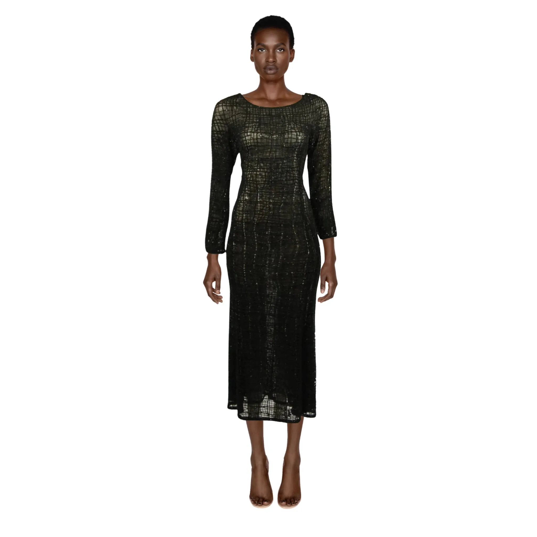 GIORGIO ARMANI Geometric Pattern Black Beaded Gown | Size EU 44