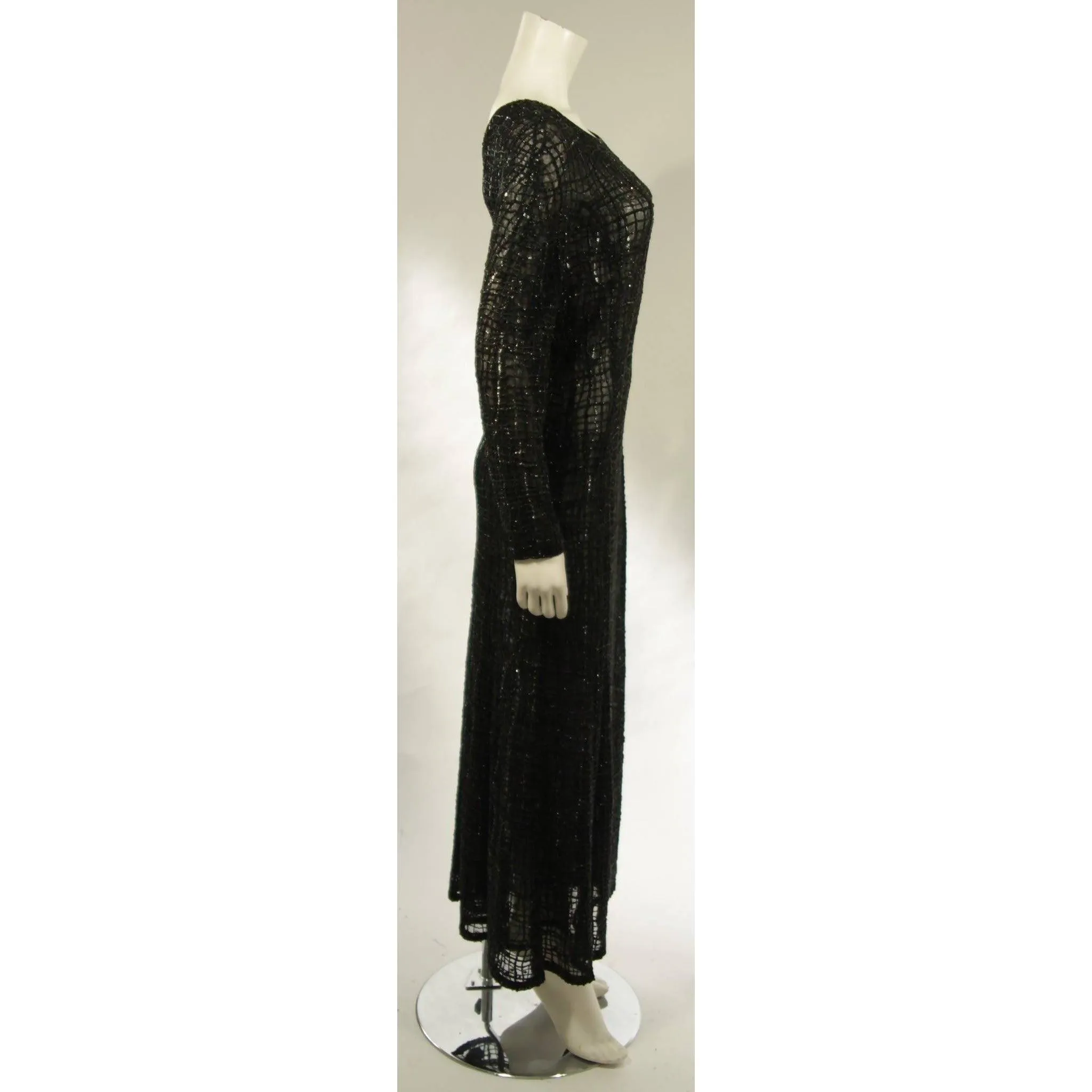 GIORGIO ARMANI Geometric Pattern Black Beaded Gown | Size EU 44
