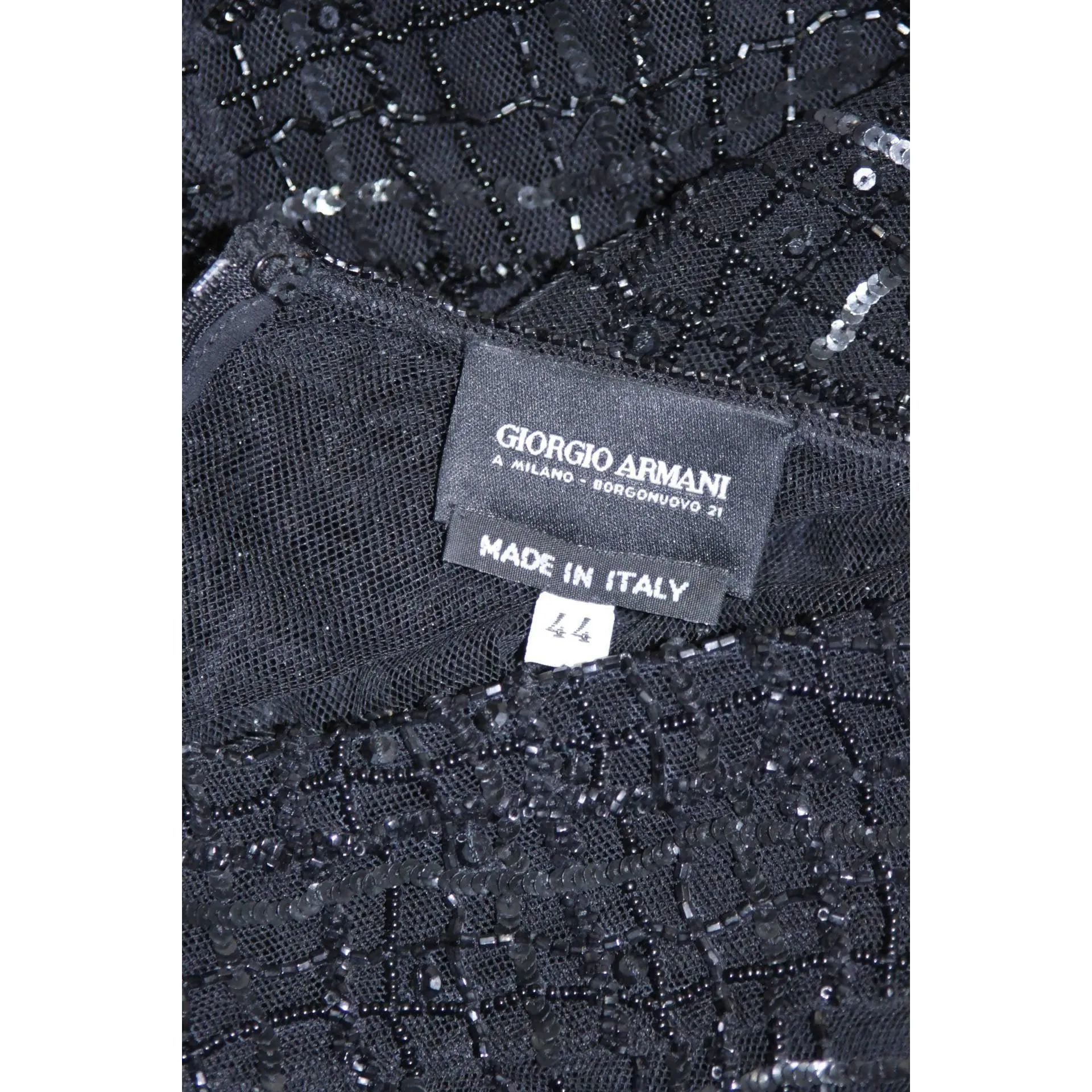 GIORGIO ARMANI Geometric Pattern Black Beaded Gown | Size EU 44