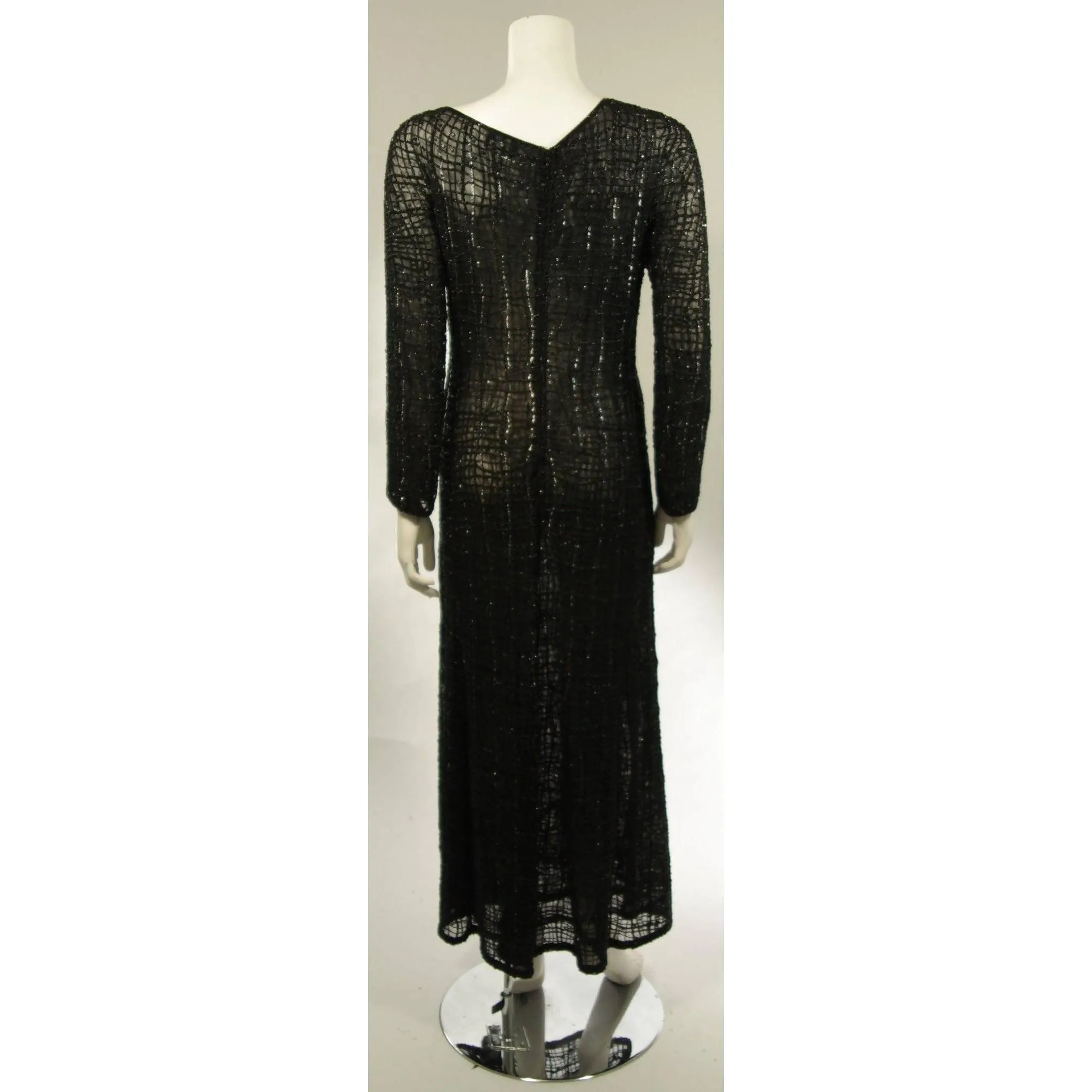 GIORGIO ARMANI Geometric Pattern Black Beaded Gown | Size EU 44