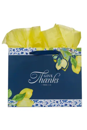 Give Thanks Lemon Blue Large Landscape Gift Bag
