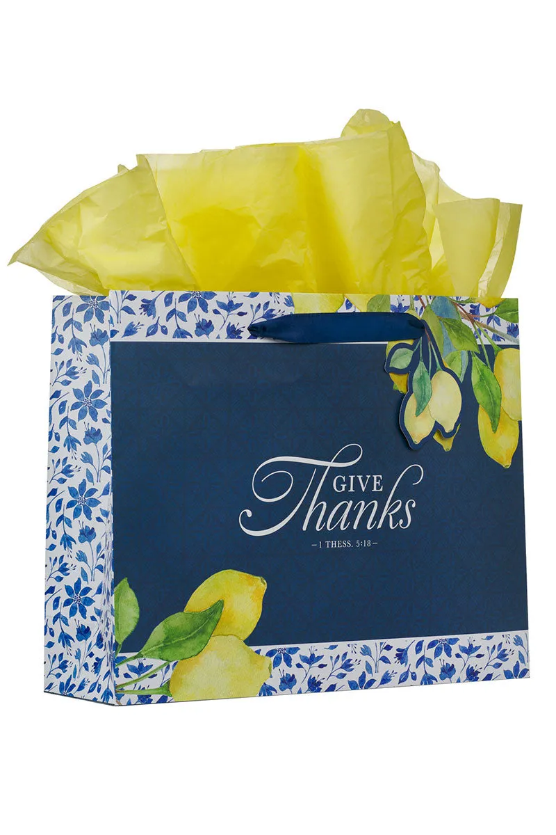Give Thanks Lemon Blue Large Landscape Gift Bag