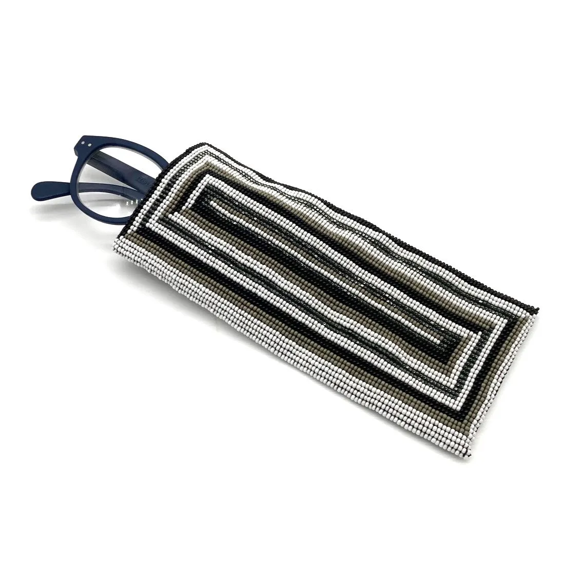 Glass Bead Eyeglass Case - RECTANGLE BLACK & WHITE