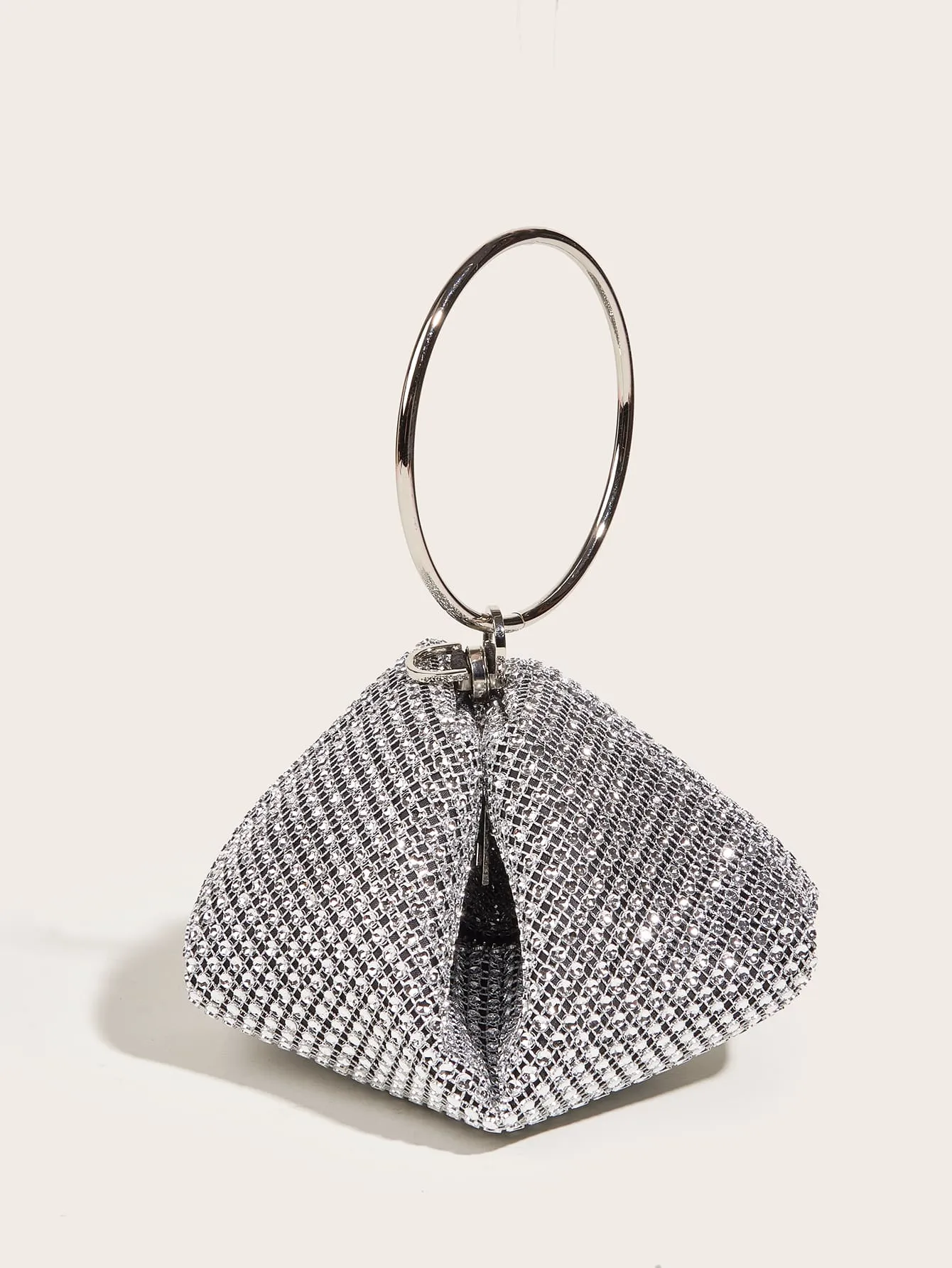 Glitter Clutch Rhinestone Decor Evening Bag - Silver