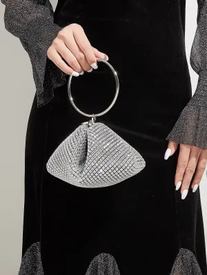 Glitter Clutch Rhinestone Decor Evening Bag - Silver