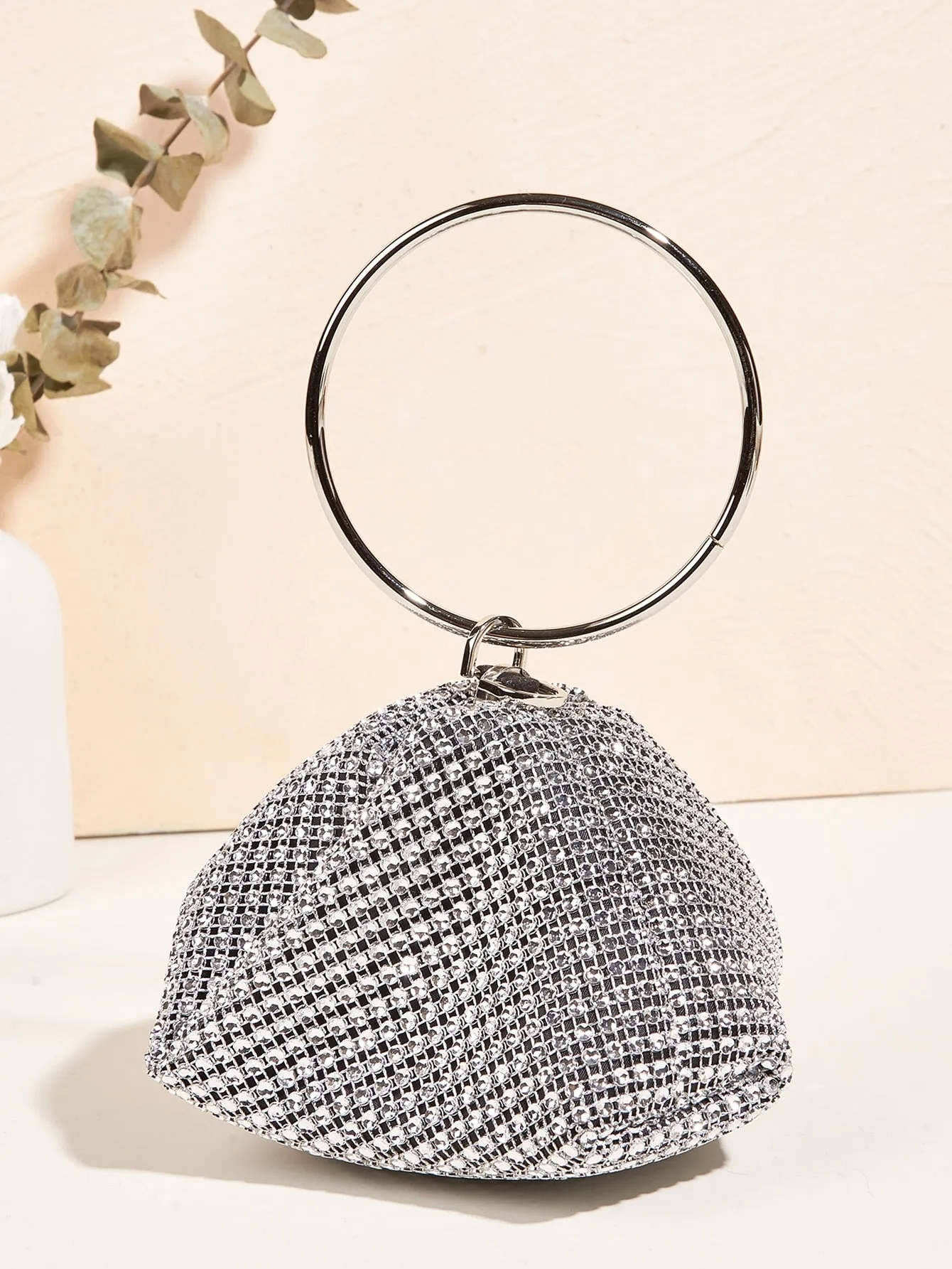 Glitter Clutch Rhinestone Decor Evening Bag - Silver