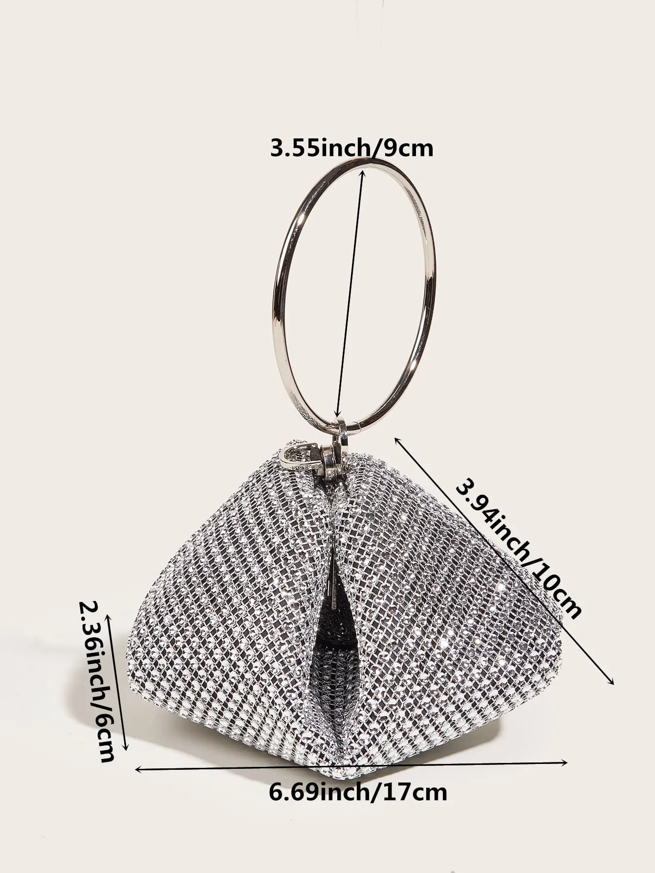 Glitter Clutch Rhinestone Decor Evening Bag - Silver