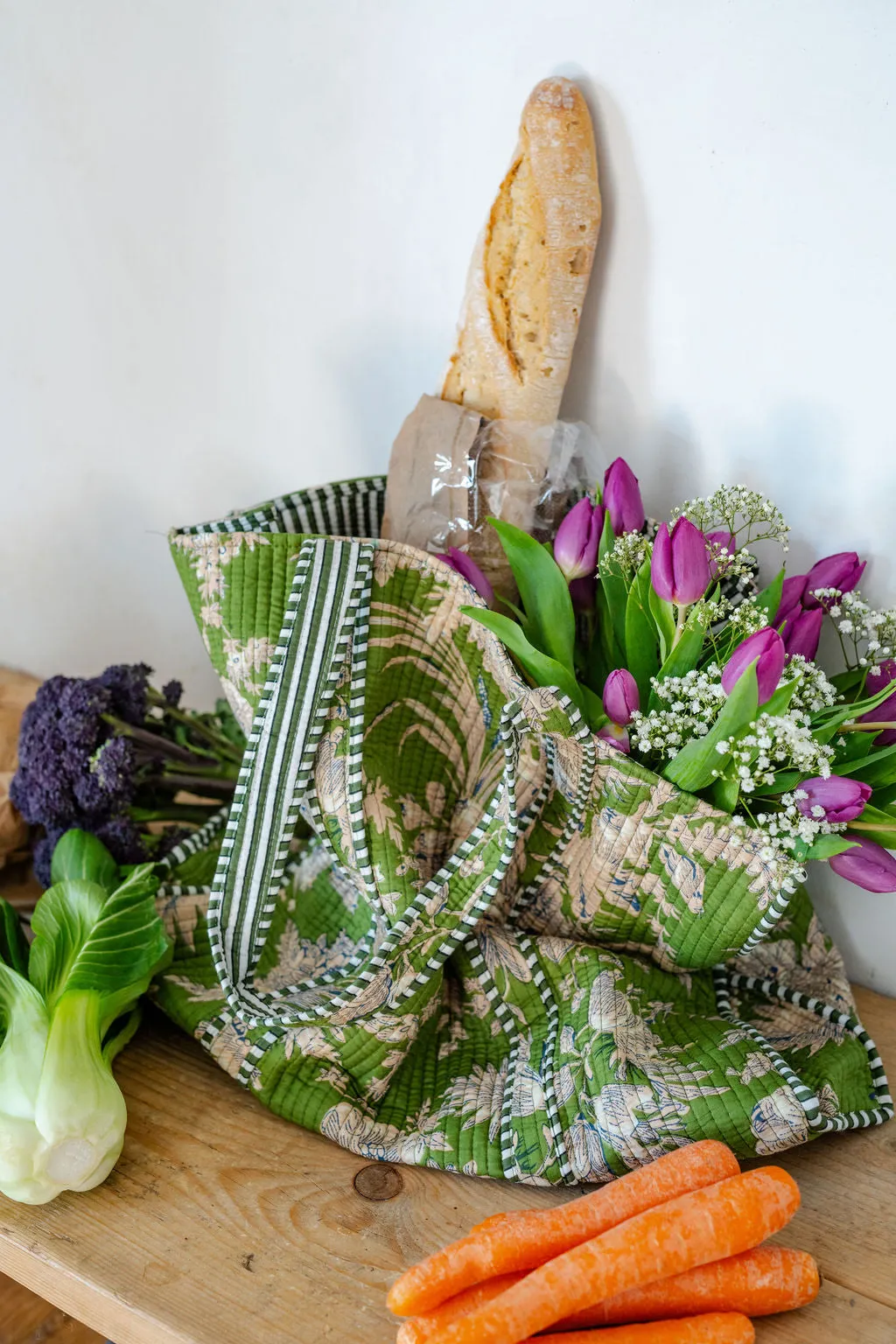Green Botanical Large Cotton Tote Bag