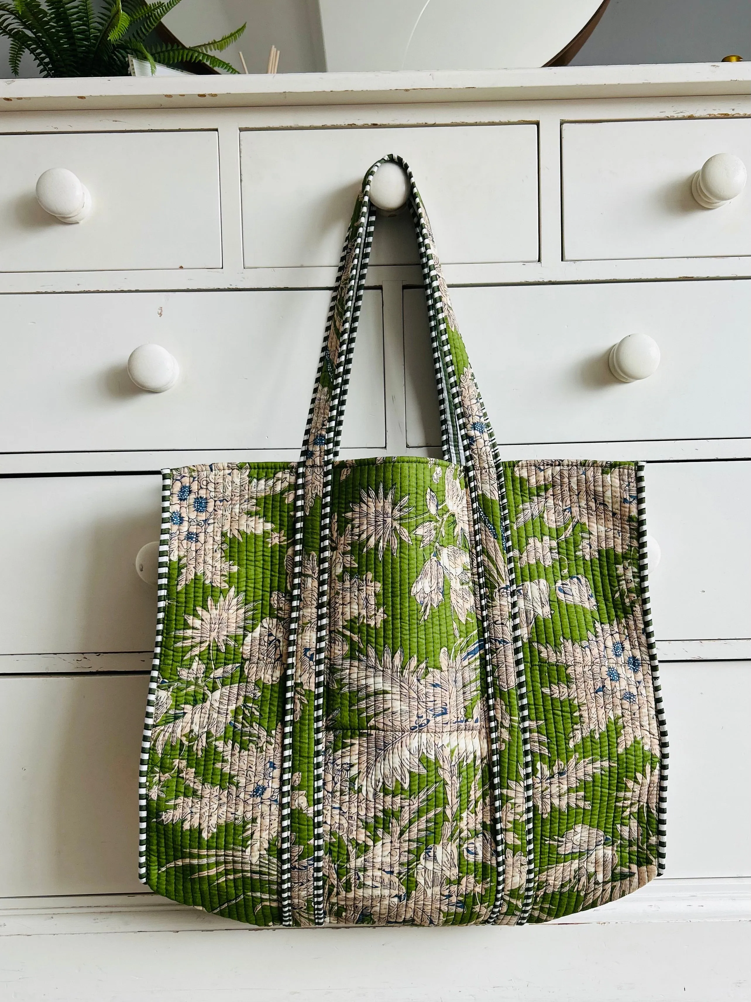 Green Botanical Large Cotton Tote Bag