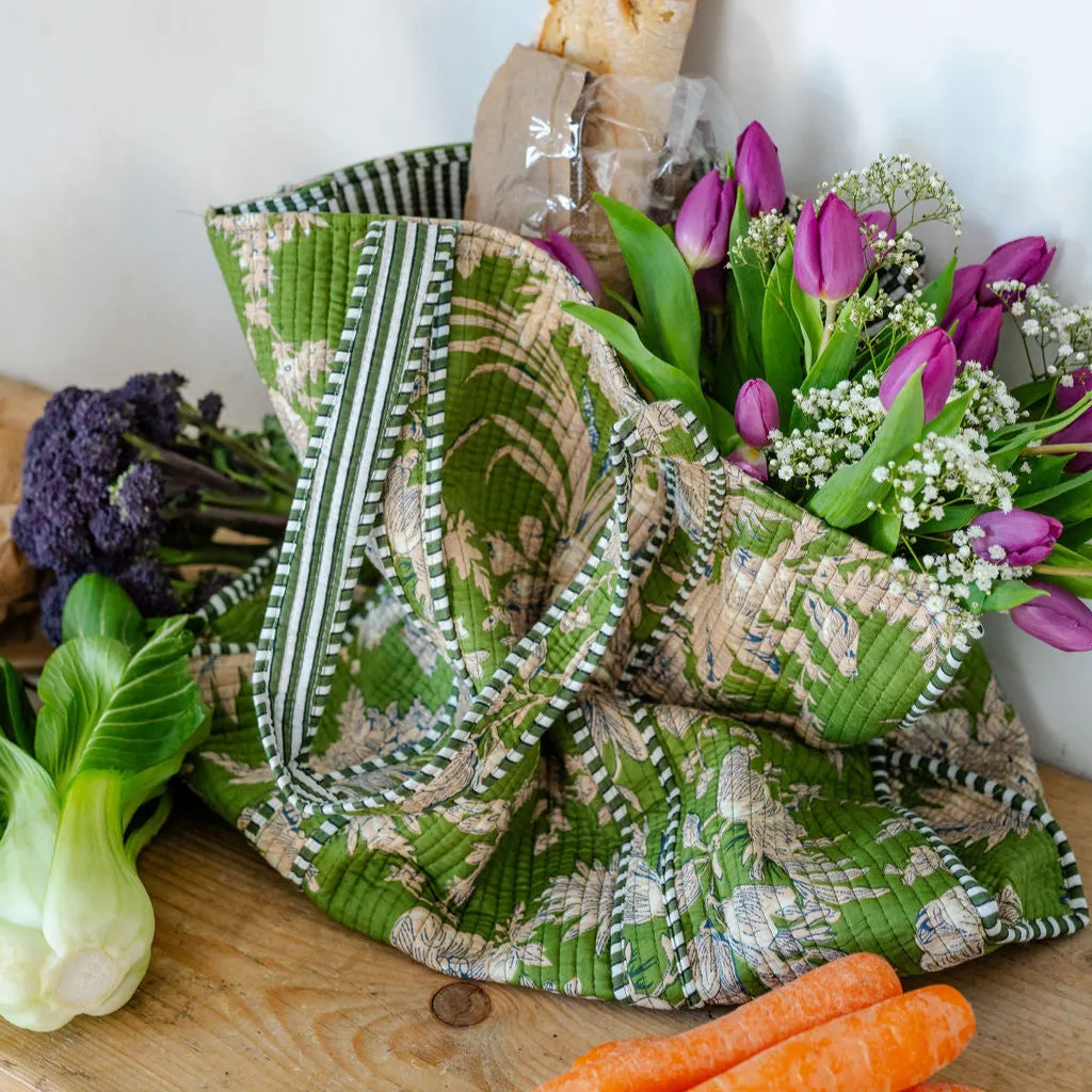 Green Botanical Large Cotton Tote Bag