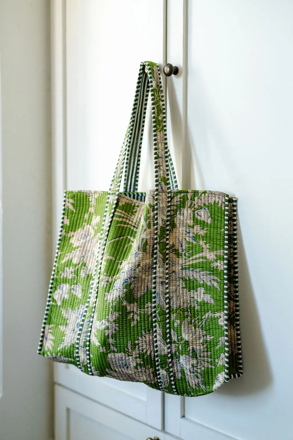 Green Botanical Large Cotton Tote Bag