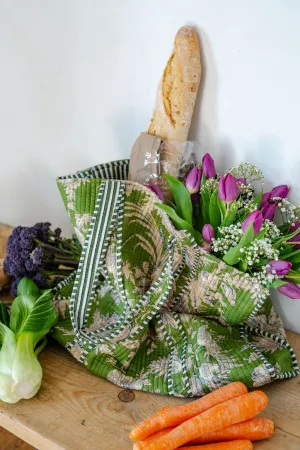 Green Botanical Large Cotton Tote Bag