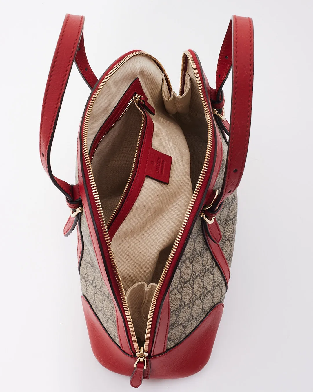 Gucci Beige/Red GG Supreme Top Handle Tote