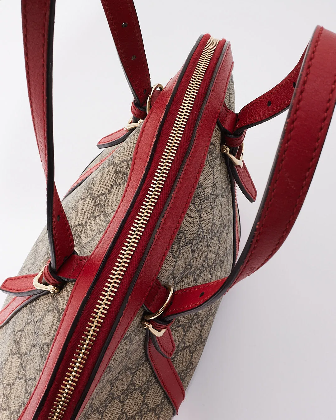 Gucci Beige/Red GG Supreme Top Handle Tote