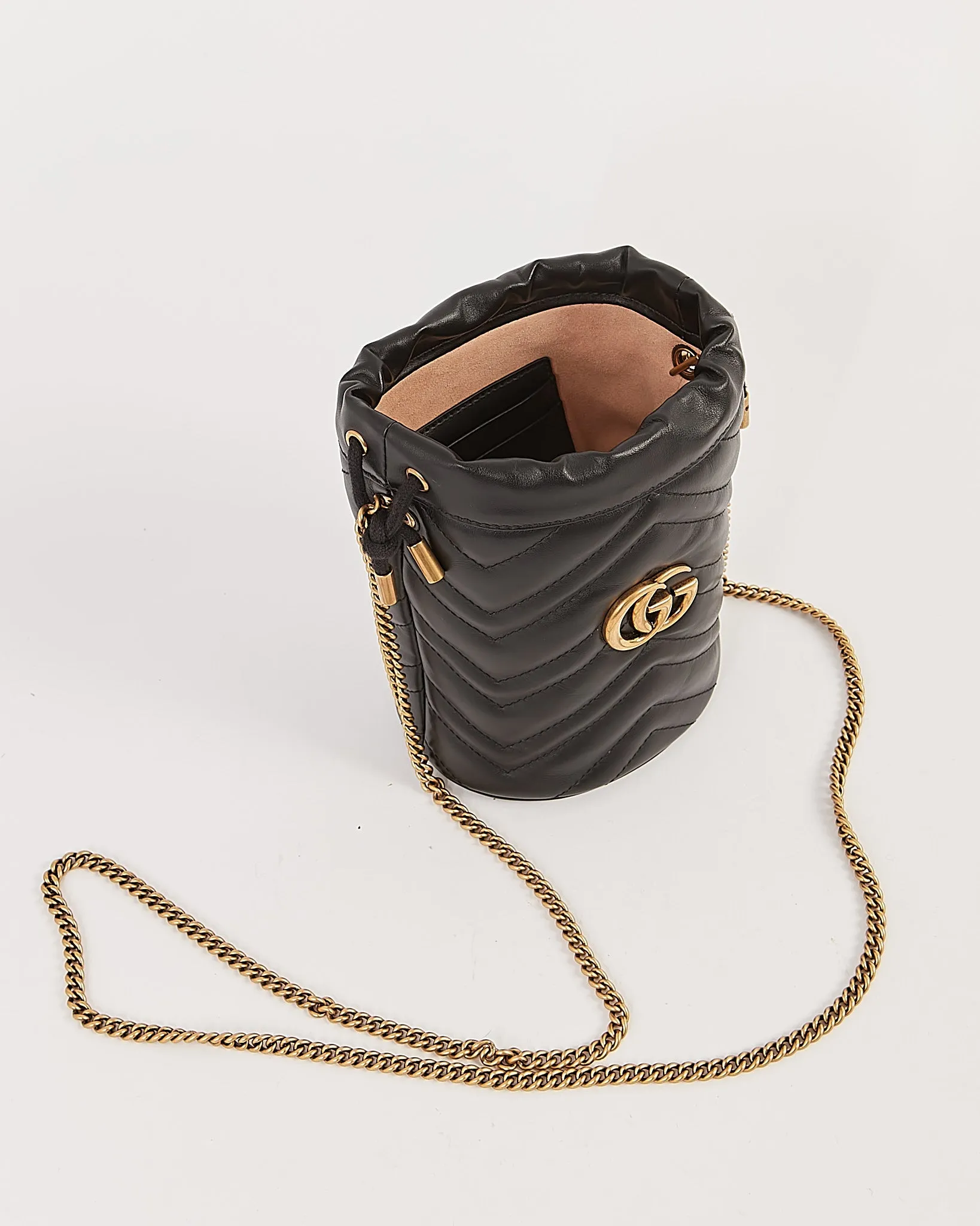 Gucci Black GG Marmont Matelasse Mini Bucket Bag