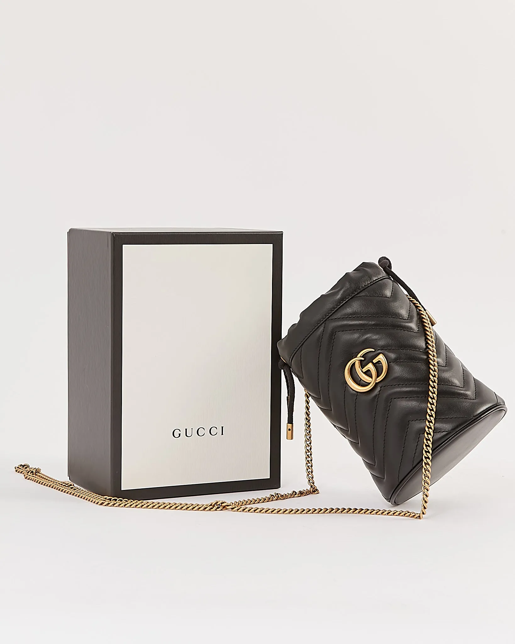 Gucci Black GG Marmont Matelasse Mini Bucket Bag