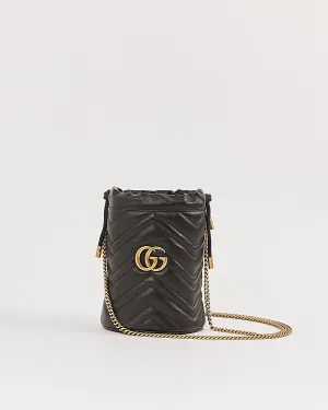 Gucci Black GG Marmont Matelasse Mini Bucket Bag