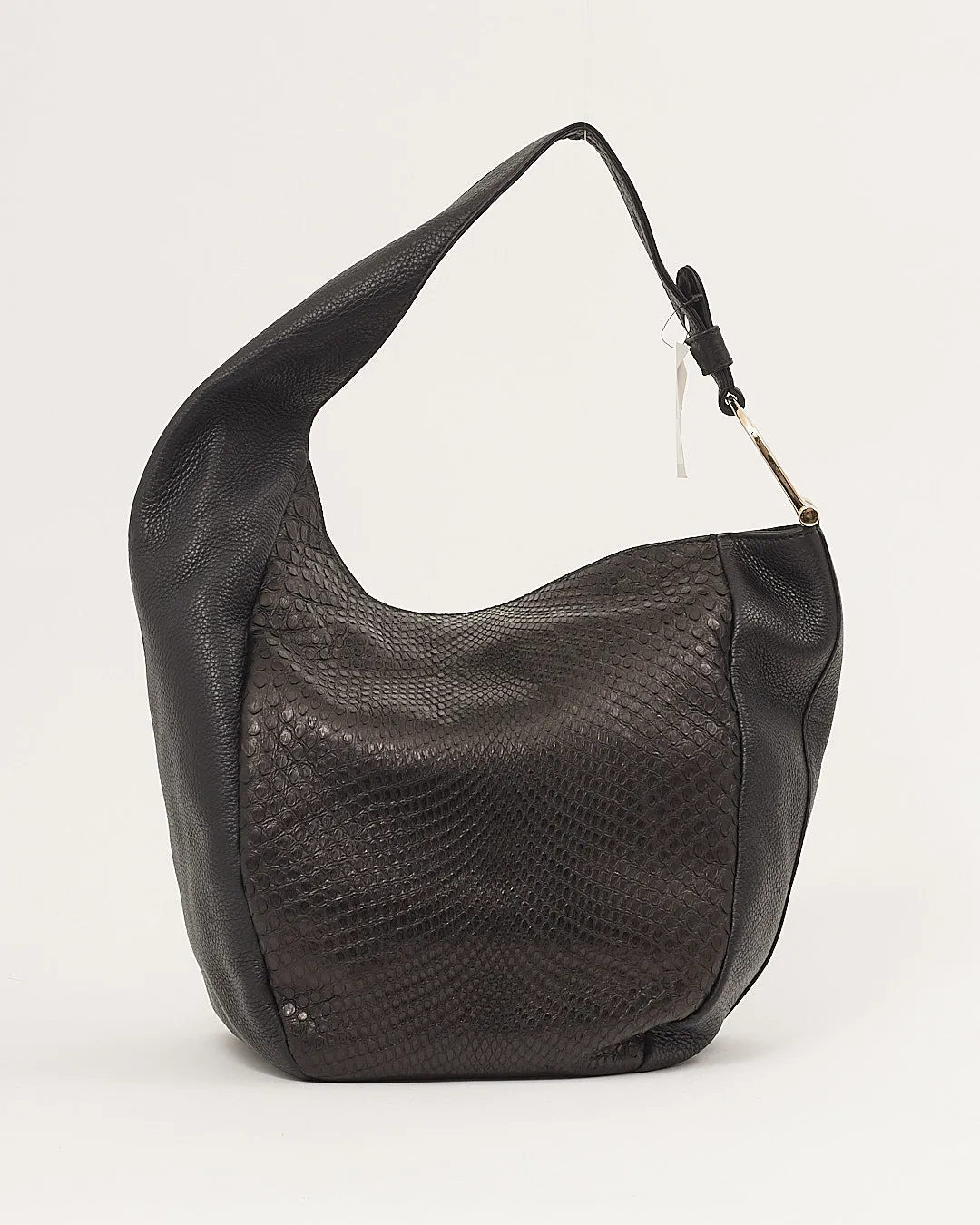 Gucci Black Leather Python Hobo Shoulder Bag
