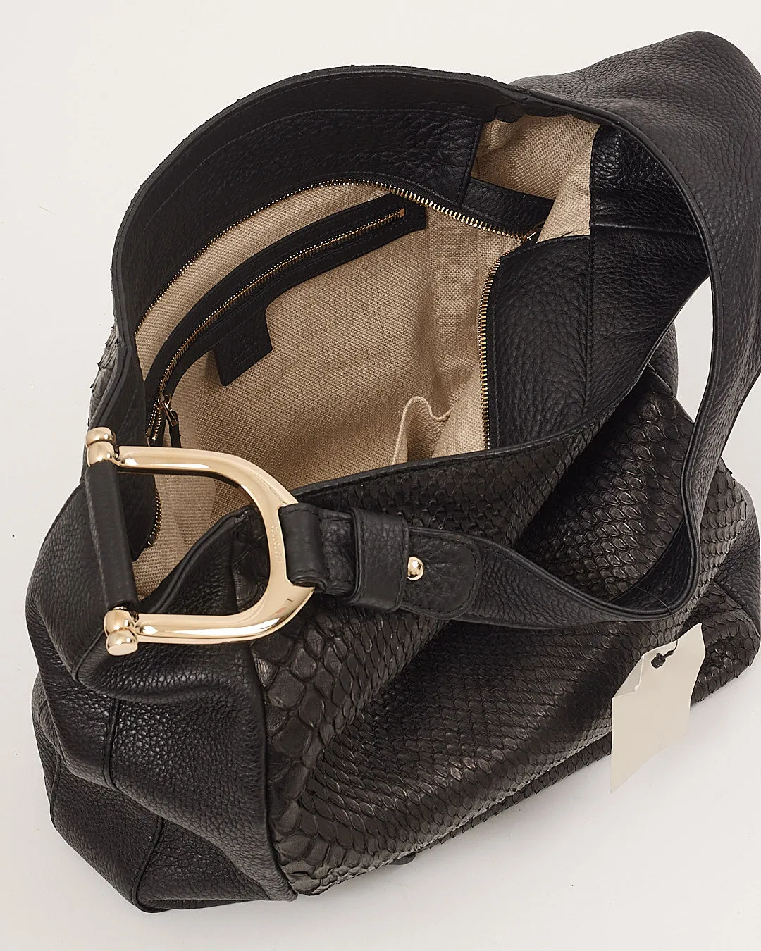 Gucci Black Leather Python Hobo Shoulder Bag