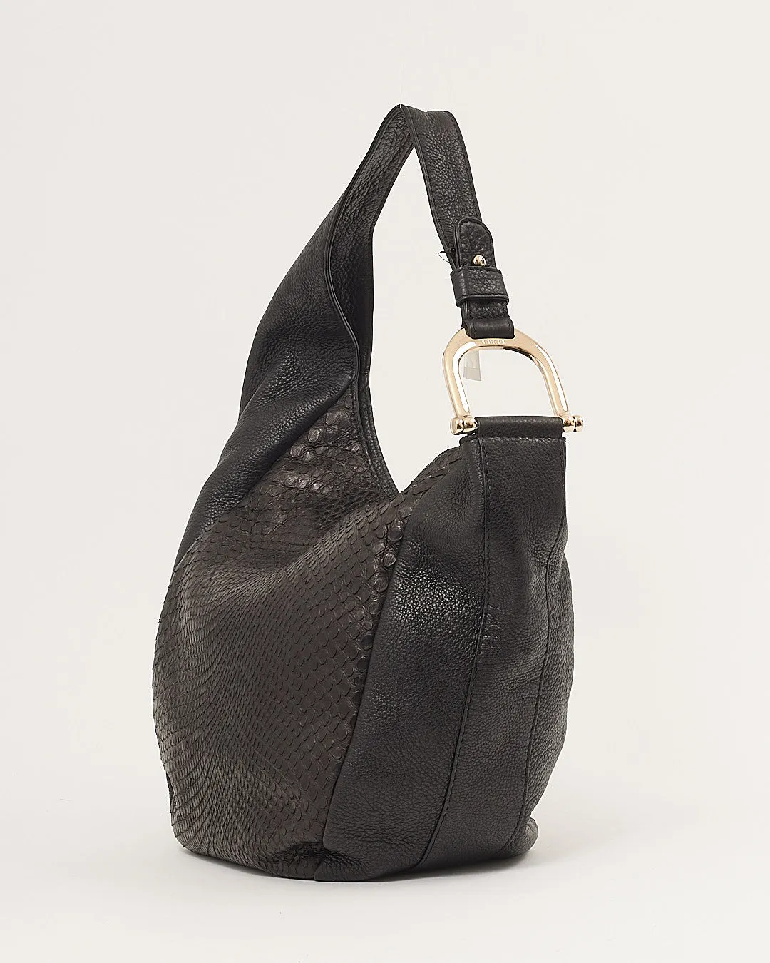 Gucci Black Leather Python Hobo Shoulder Bag