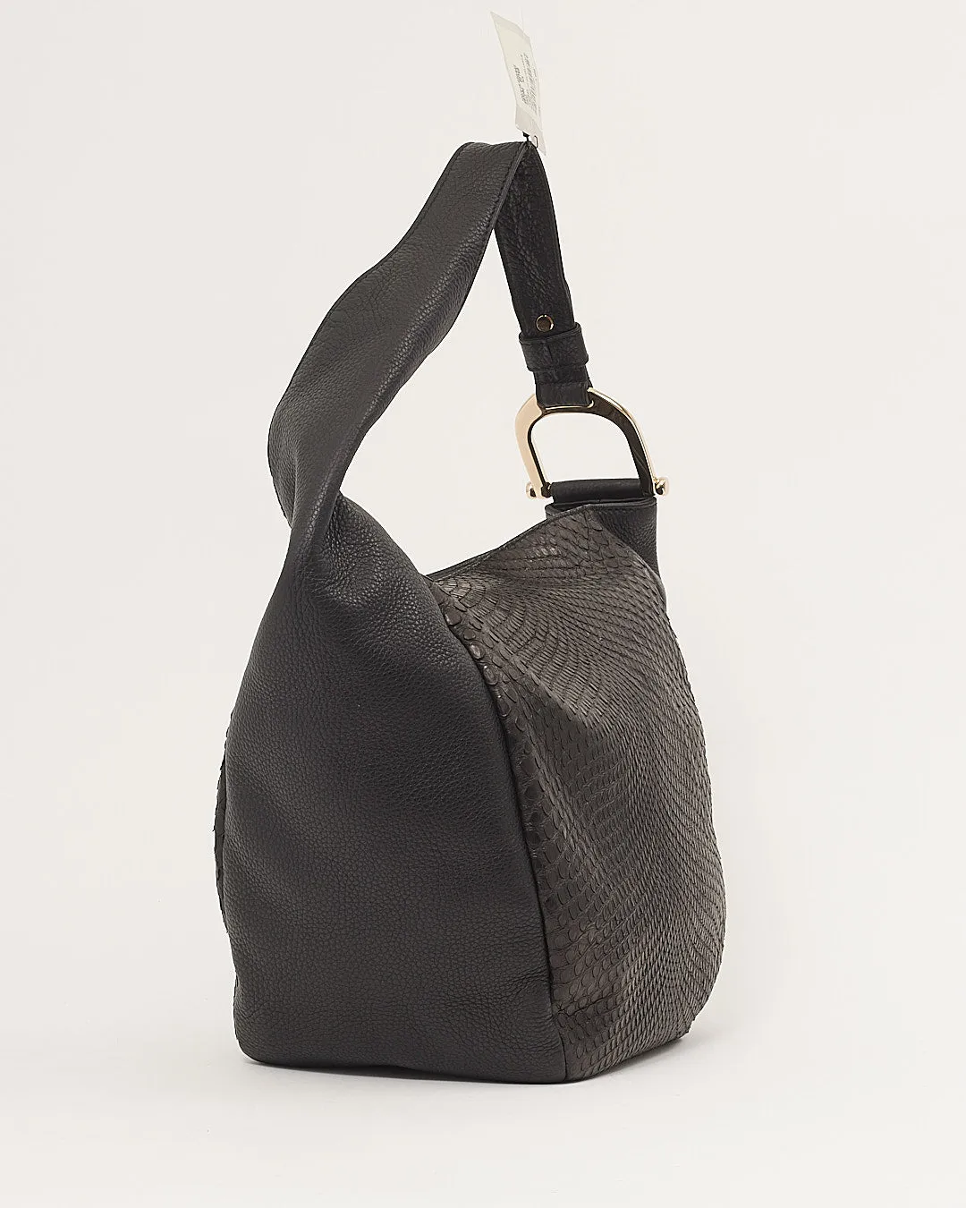 Gucci Black Leather Python Hobo Shoulder Bag