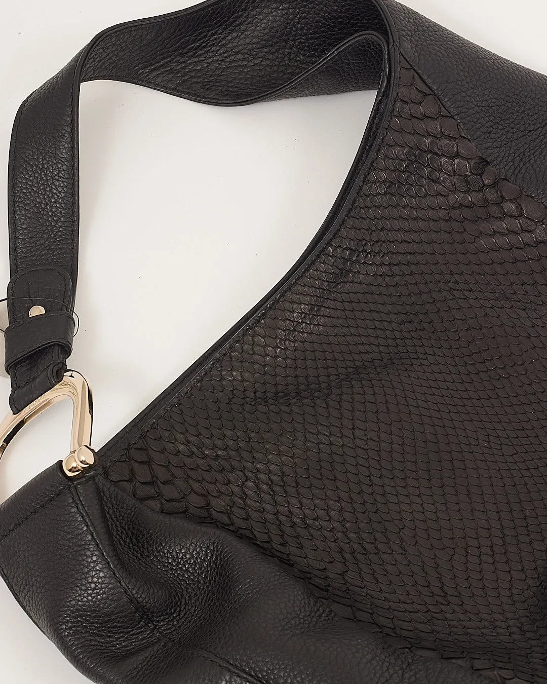 Gucci Black Leather Python Hobo Shoulder Bag