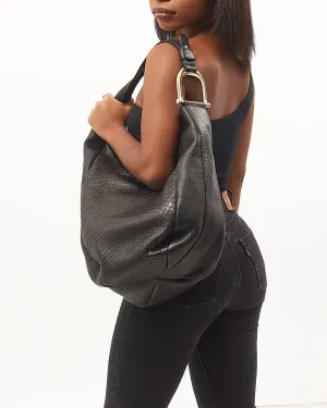 Gucci Black Leather Python Hobo Shoulder Bag