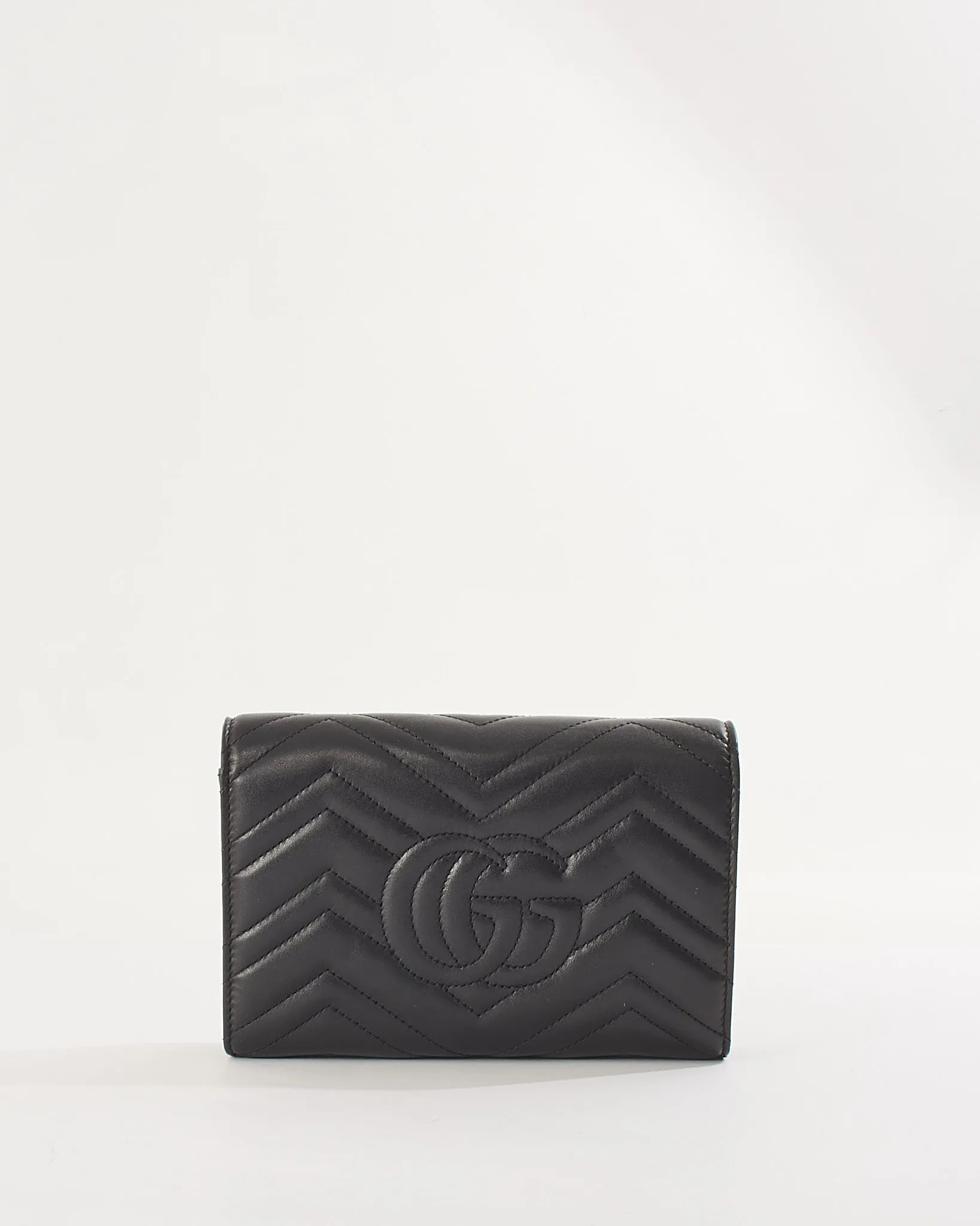 Gucci Black Matelassé Chevron Leather GG Marmont Wallet on Chain