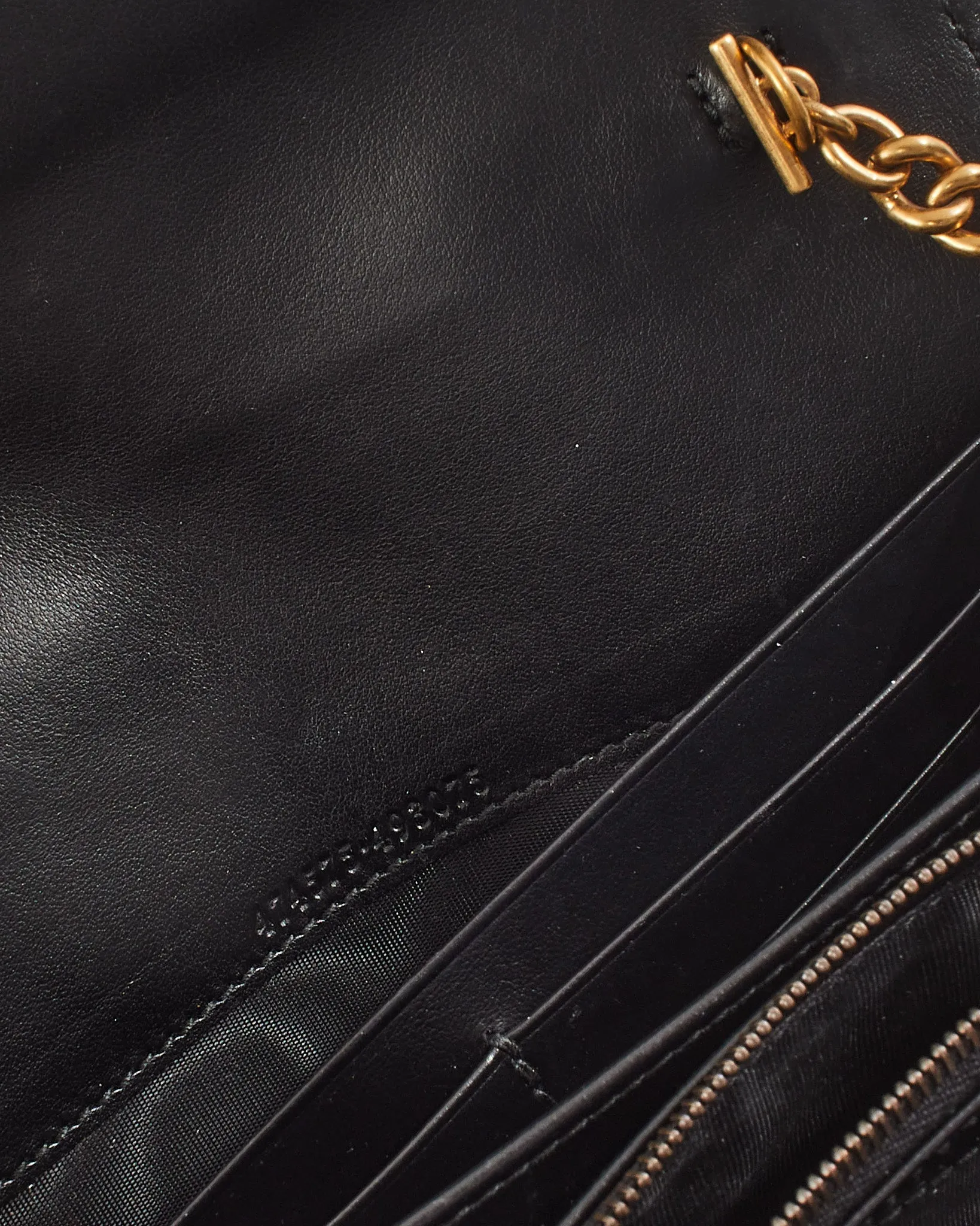 Gucci Black Matelassé Chevron Leather GG Marmont Wallet on Chain