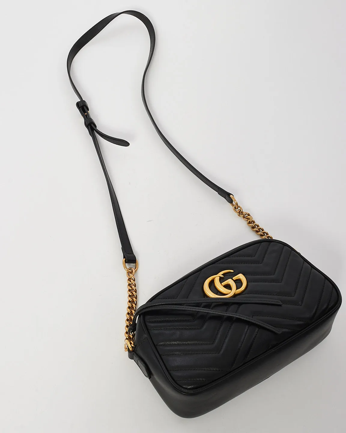 Gucci Black Matlassée Leather Small Marmont Camera Bag