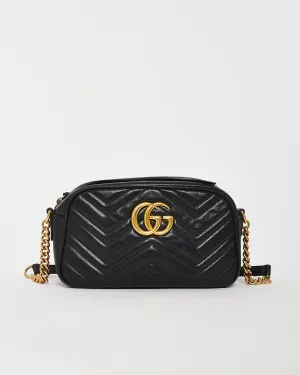 Gucci Black Matlassée Leather Small Marmont Camera Bag