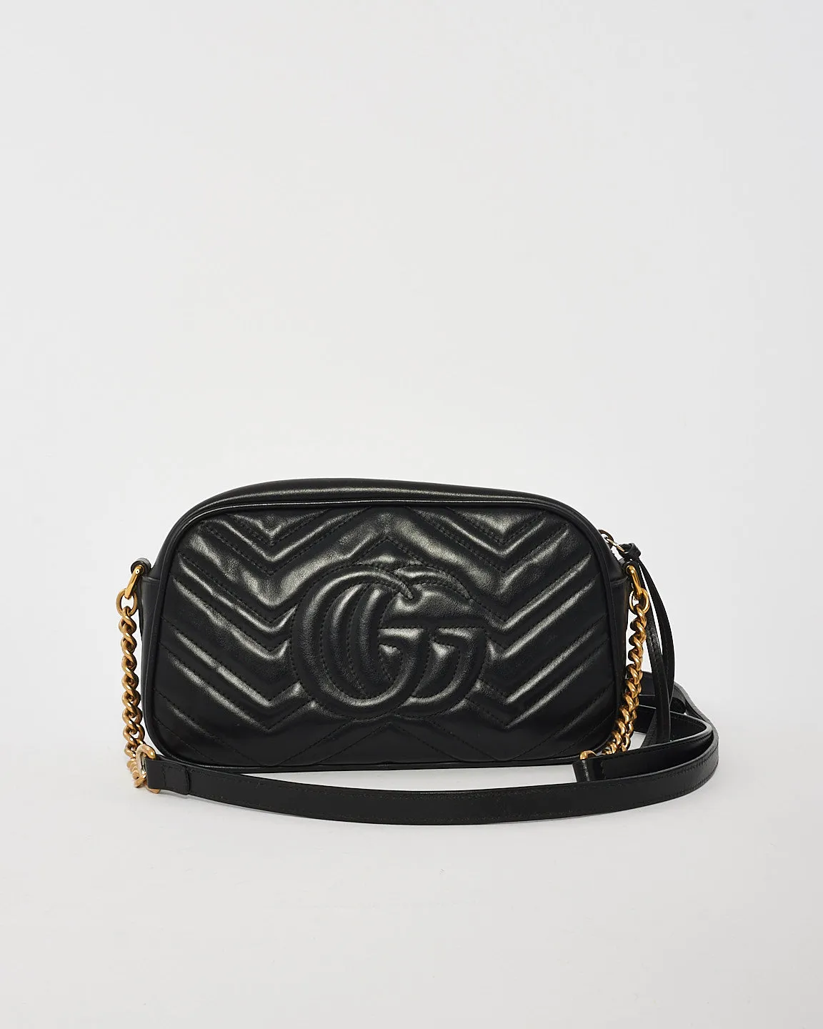 Gucci Black Matlassée Leather Small Marmont Camera Bag