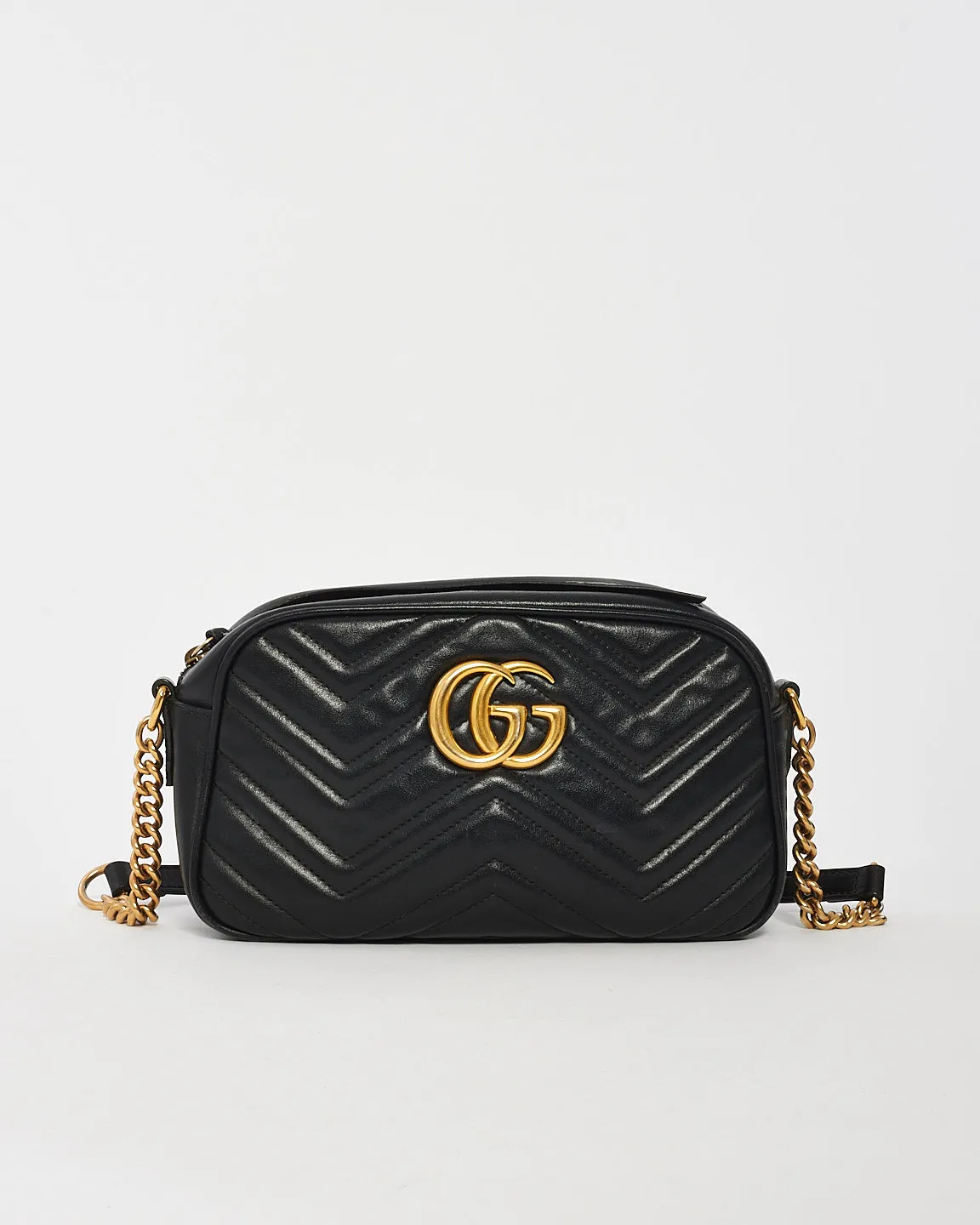 Gucci Black Matlassée Leather Small Marmont Camera Bag