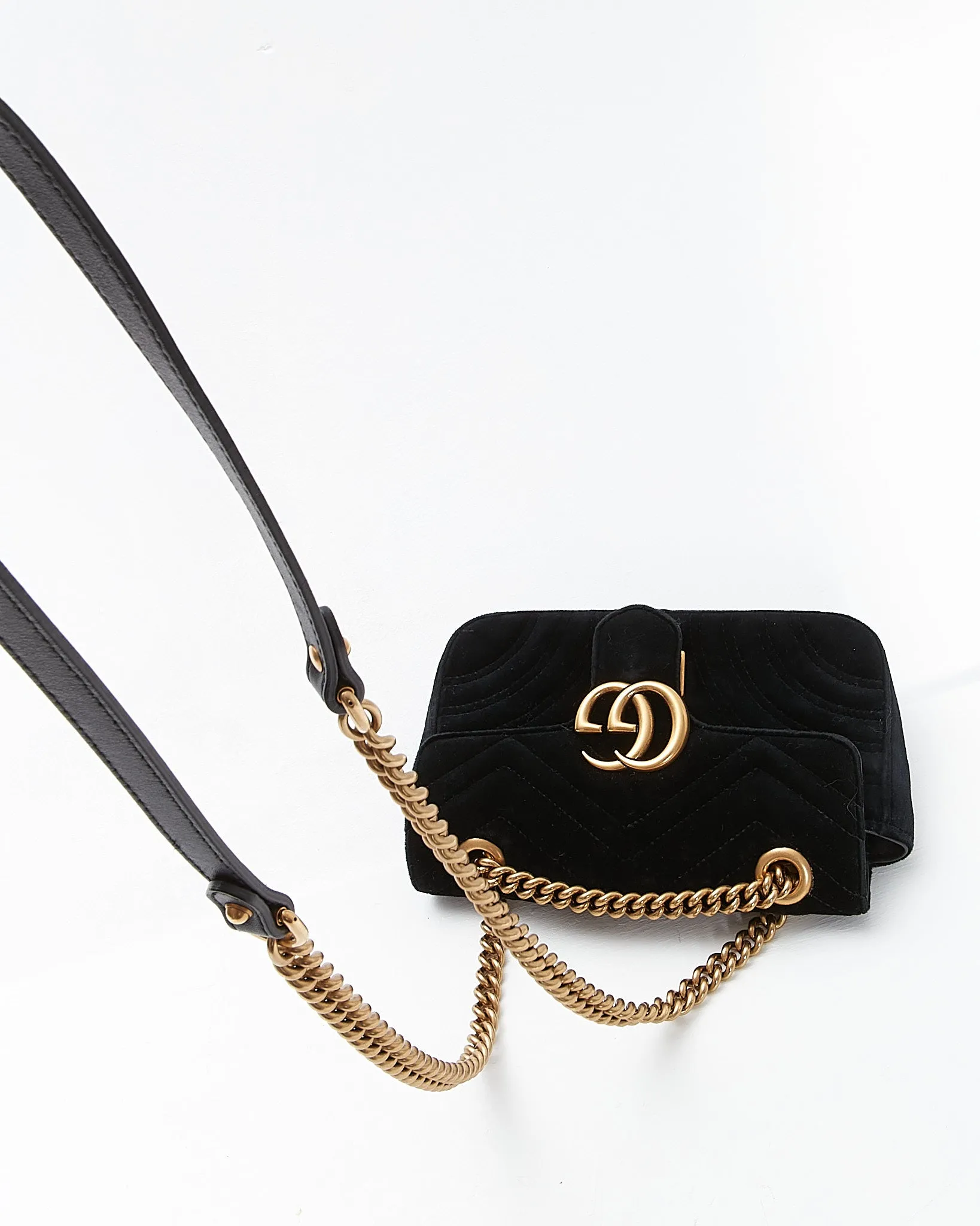 Gucci Black Velvet Marmont Mini Matelasse Chain Bag